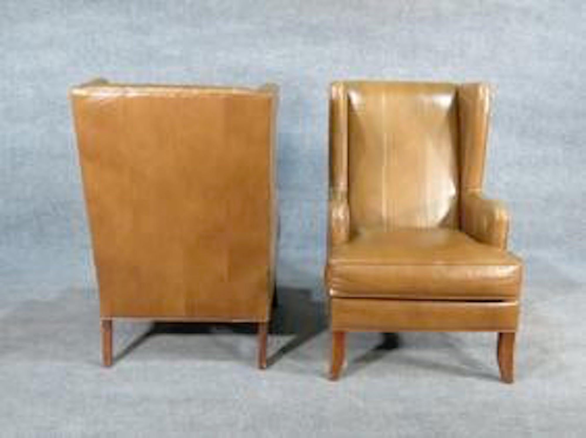 Midcentury Leather Wing Chairs In Good Condition In Brooklyn, NY