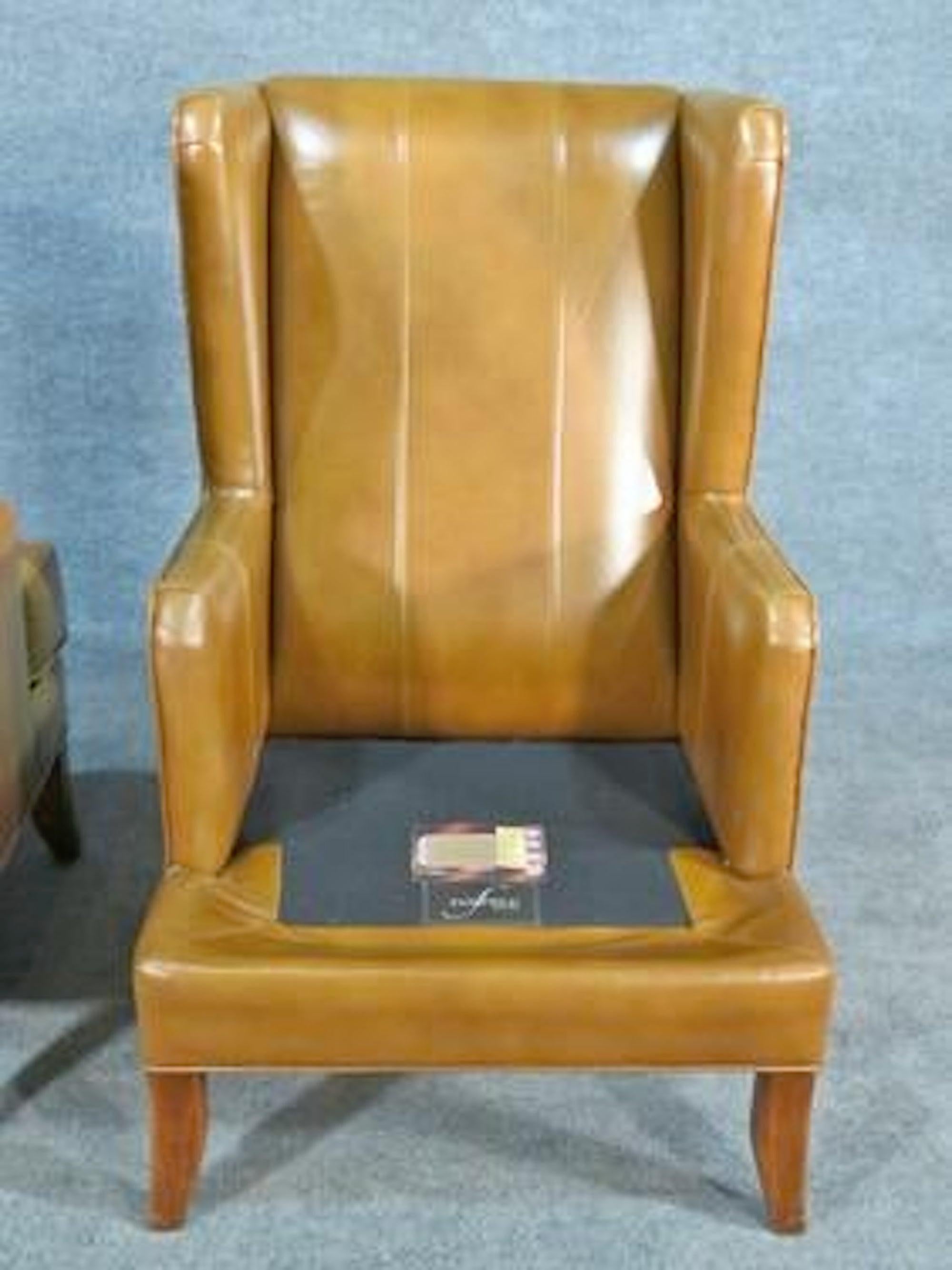 20th Century Midcentury Leather Wing Chairs