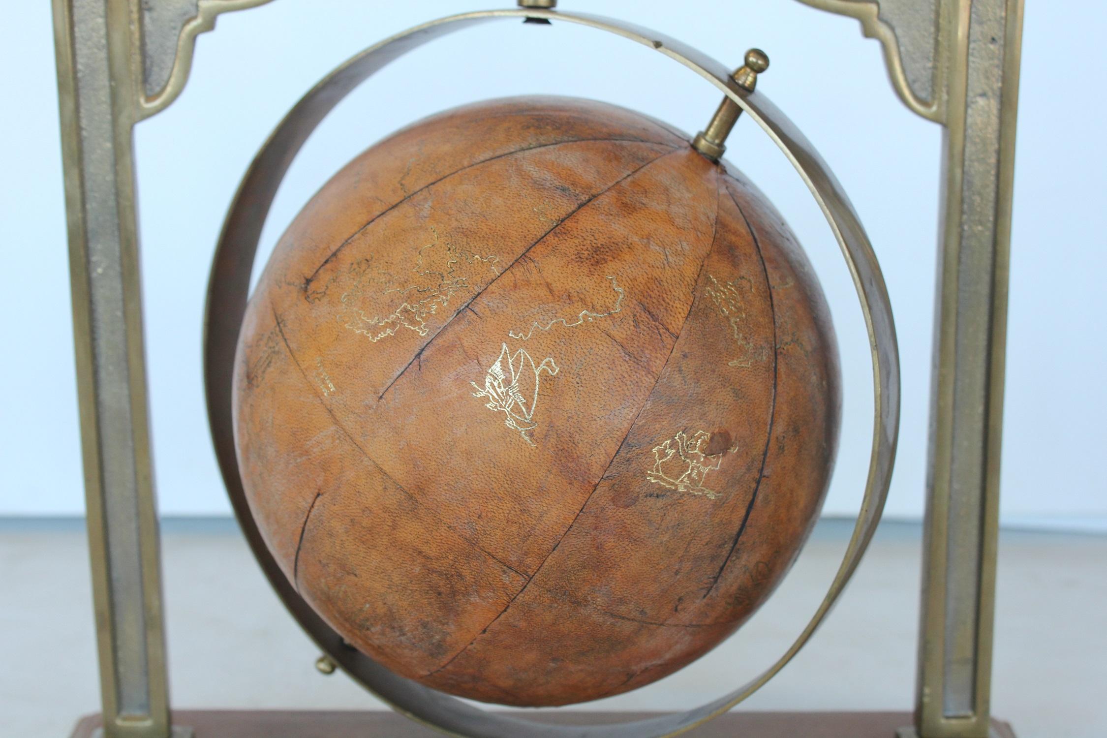 Midcentury Leather World Globe by Sarreid In Good Condition For Sale In Chicago, IL