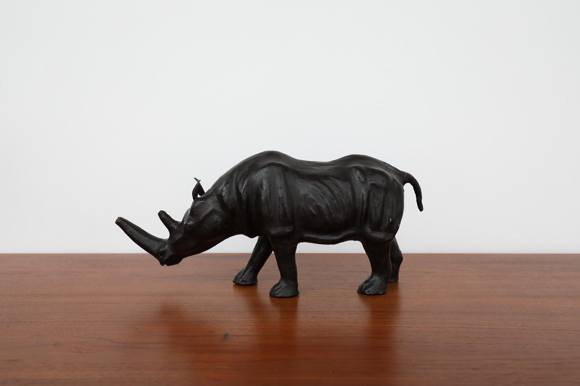 Mid-Century Modern Mid-Century French Carved Patinated Leather Rhinoceros Sculpture For Sale