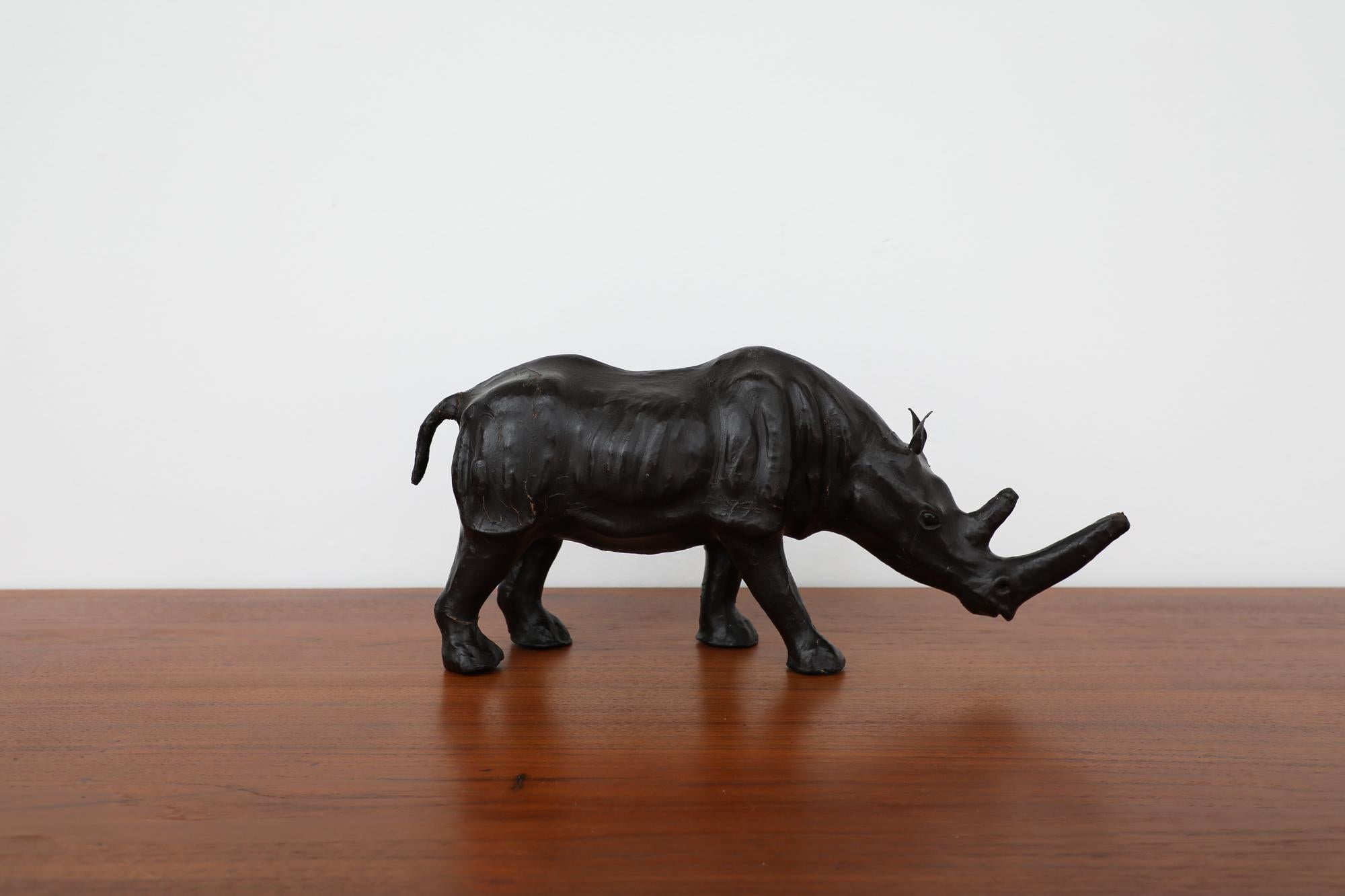 Mid-Century French Carved Patinated Leather Rhinoceros Sculpture For Sale 2