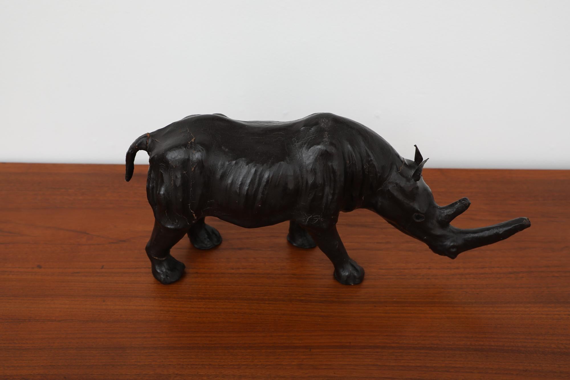 Mid-Century French Carved Patinated Leather Rhinoceros Sculpture For Sale 3