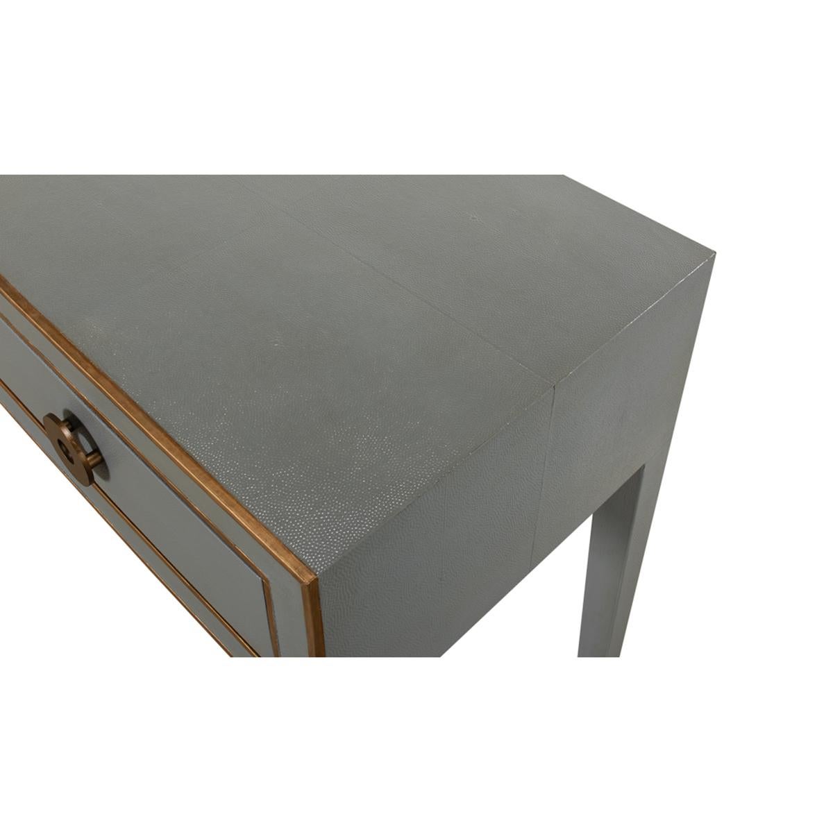 Contemporary Mid Century Leather Wrapped Console For Sale