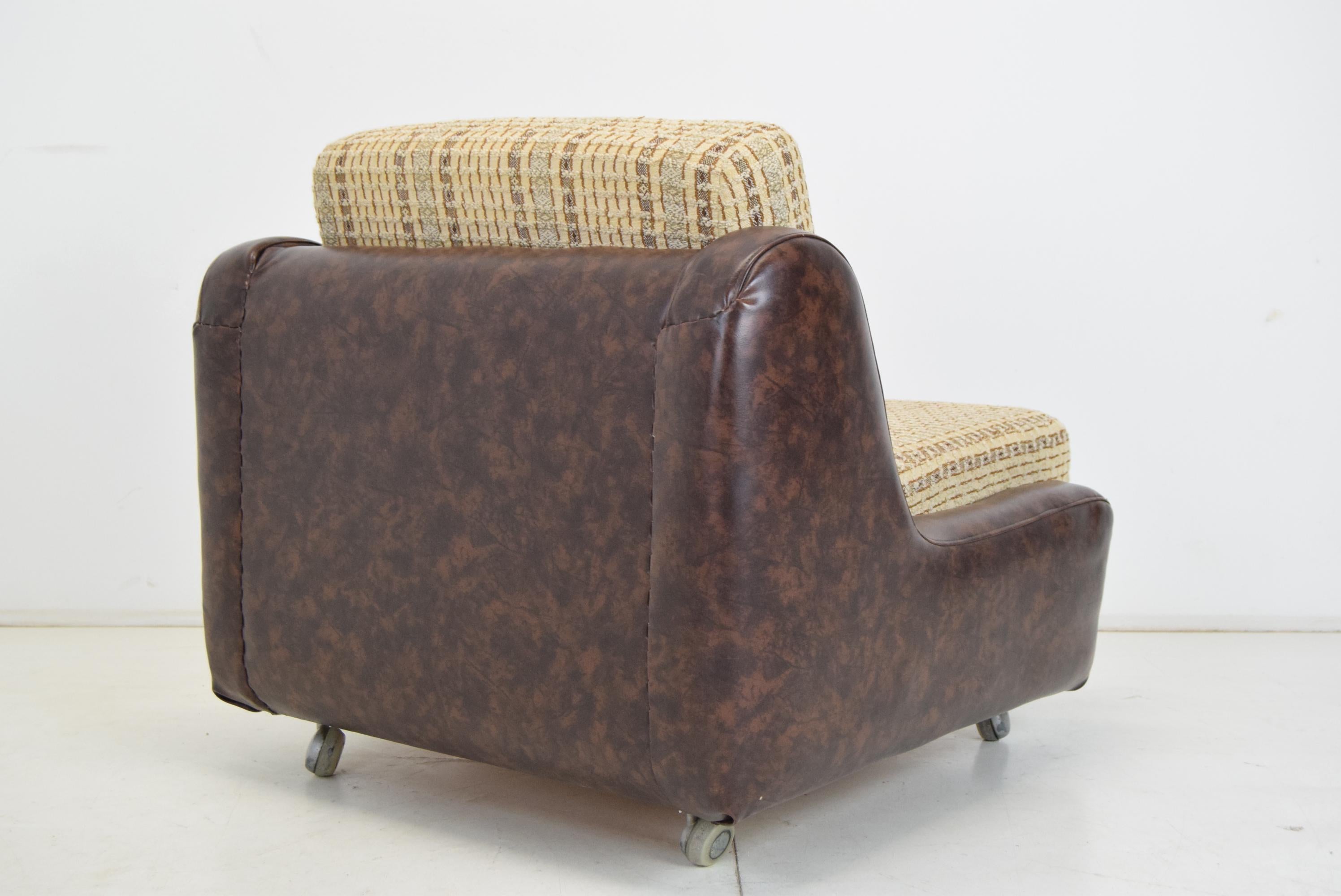 Mid-Century Leatherette Armchair on the Wheels, 1970's For Sale 5