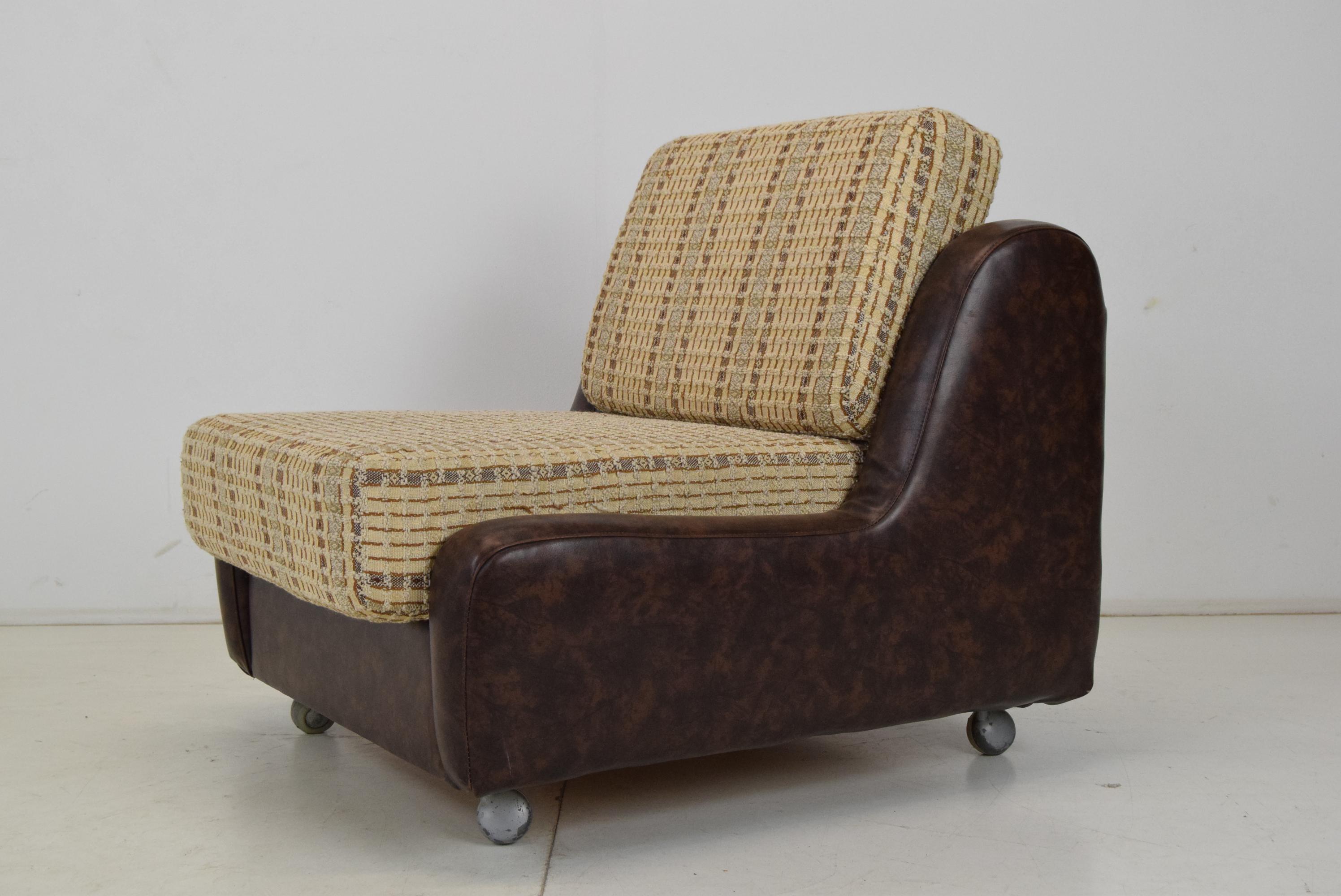 Mid-Century Modern Mid-Century Leatherette Armchair on the Wheels, 1970's For Sale