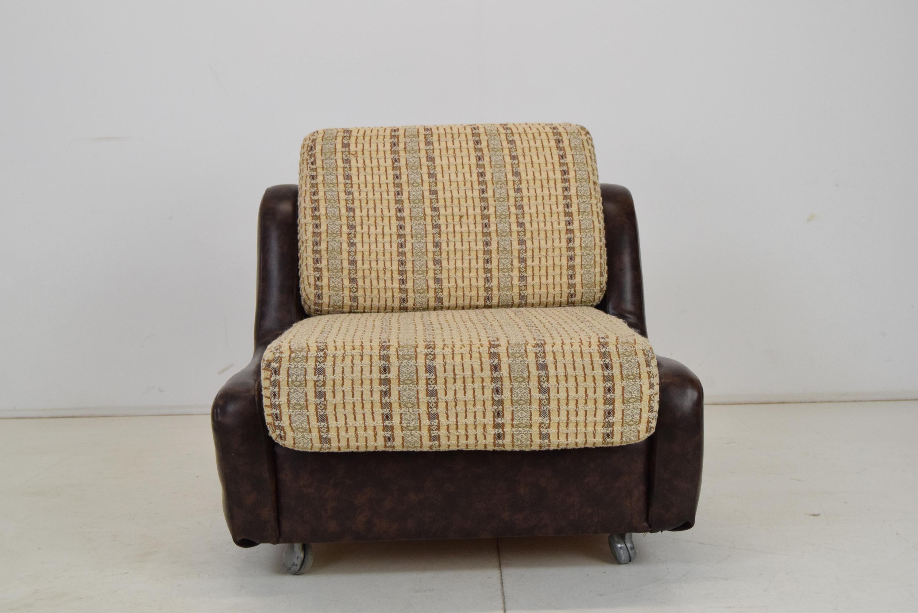 Late 20th Century Mid-Century Leatherette Armchair on the Wheels, 1970's For Sale