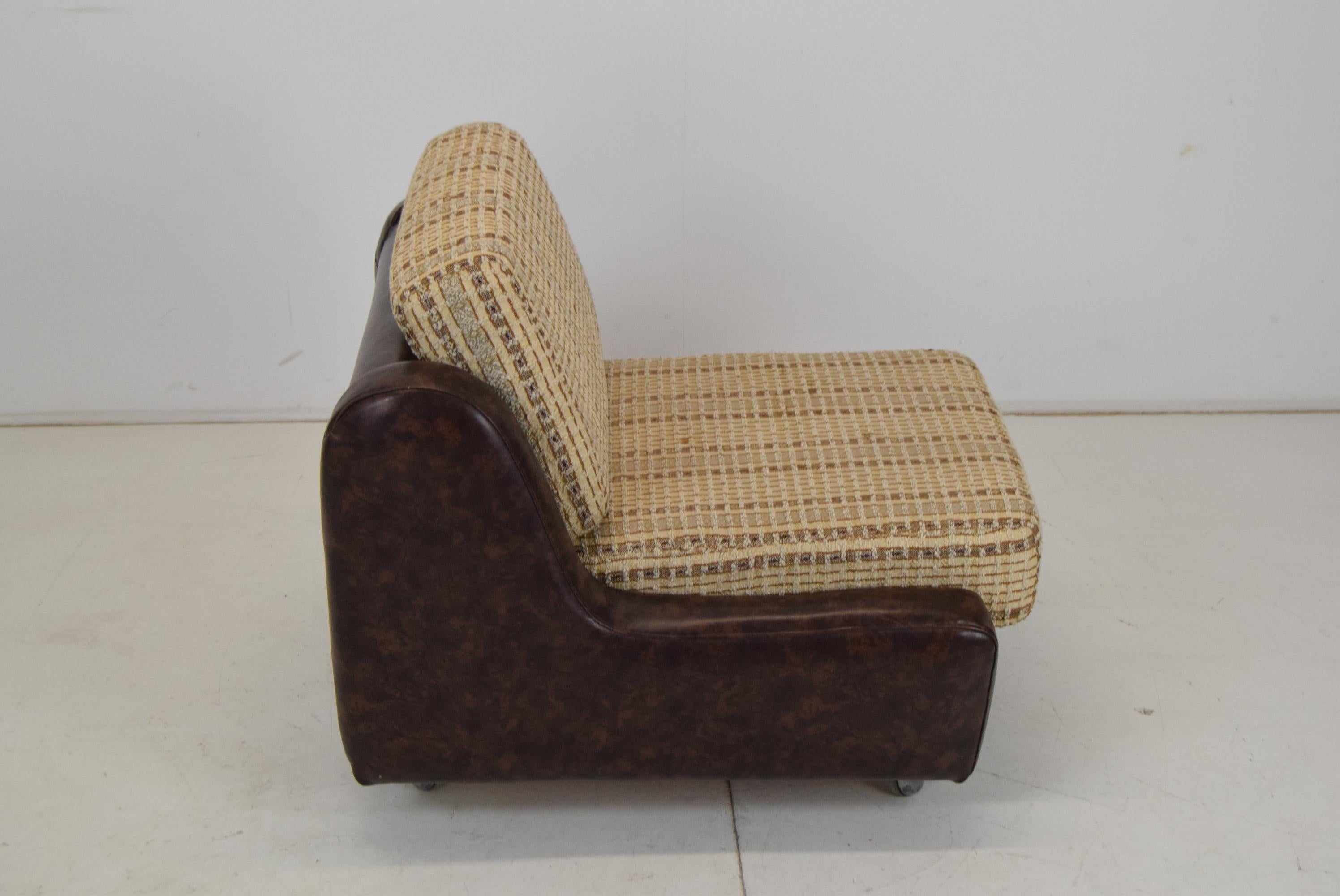 Fabric Mid-Century Leatherette Armchair on the Wheels, 1970's For Sale