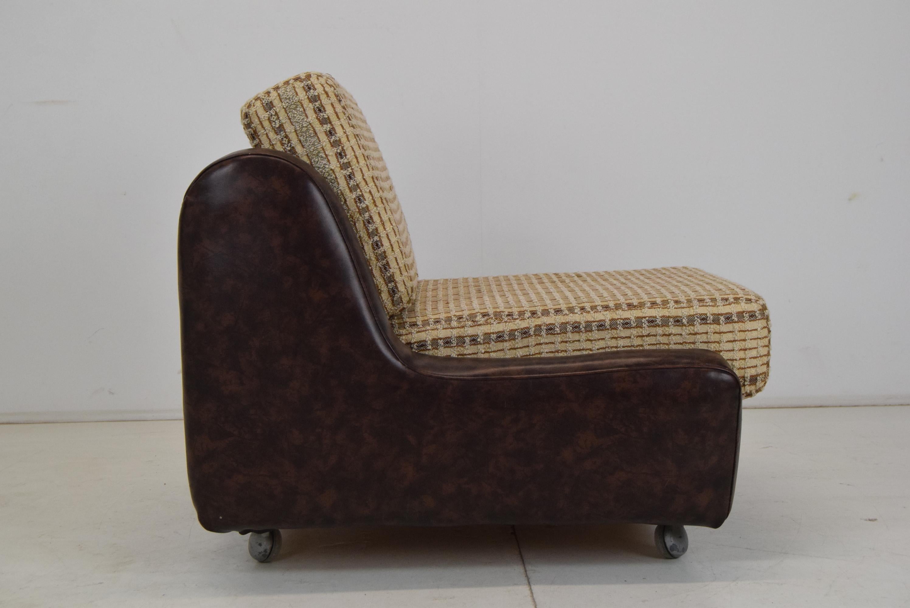 Mid-Century Leatherette Armchair on the Wheels, 1970's For Sale 1