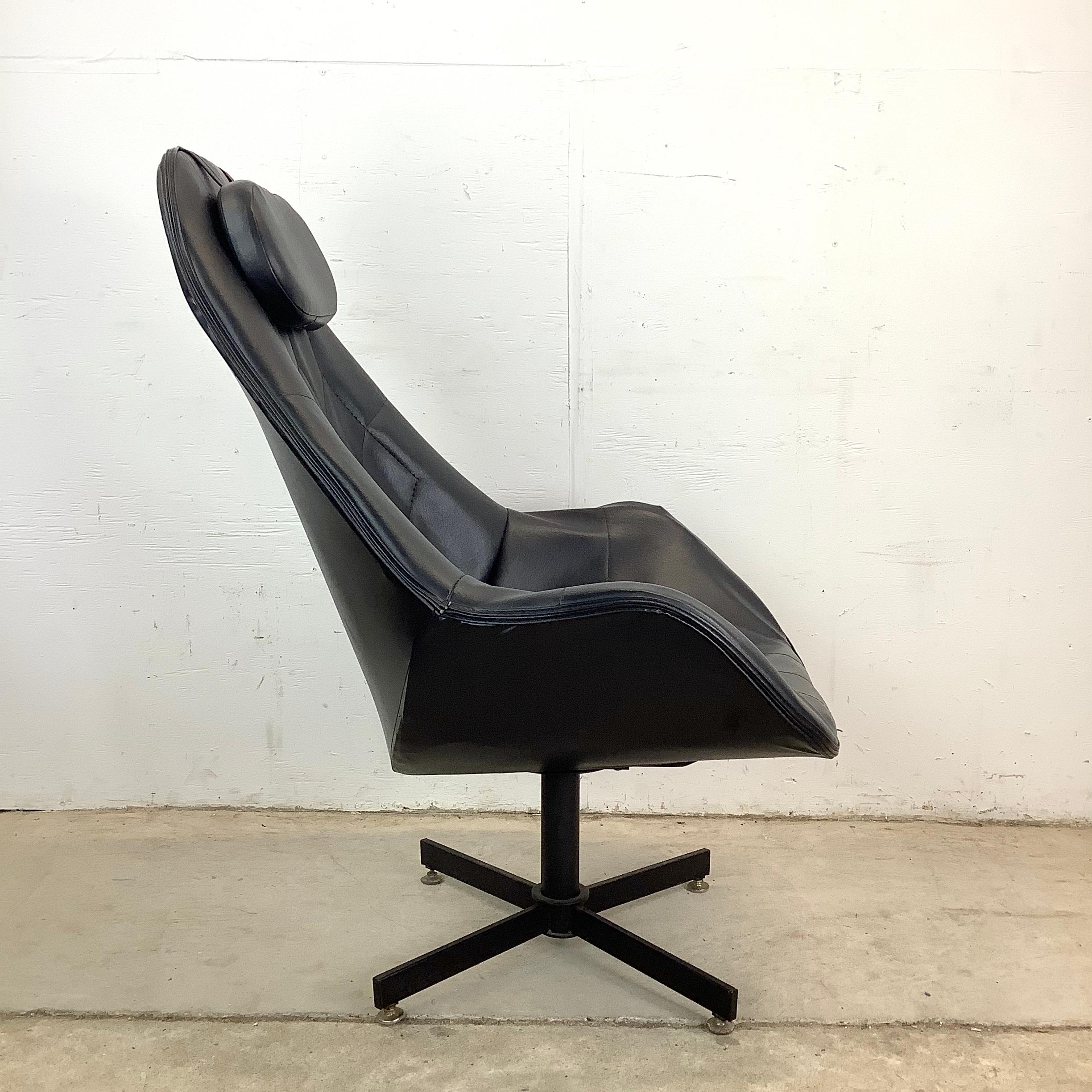 Mid-Century Modern Mid-Century Leatherette Swivel Chair w/ Headrest For Sale