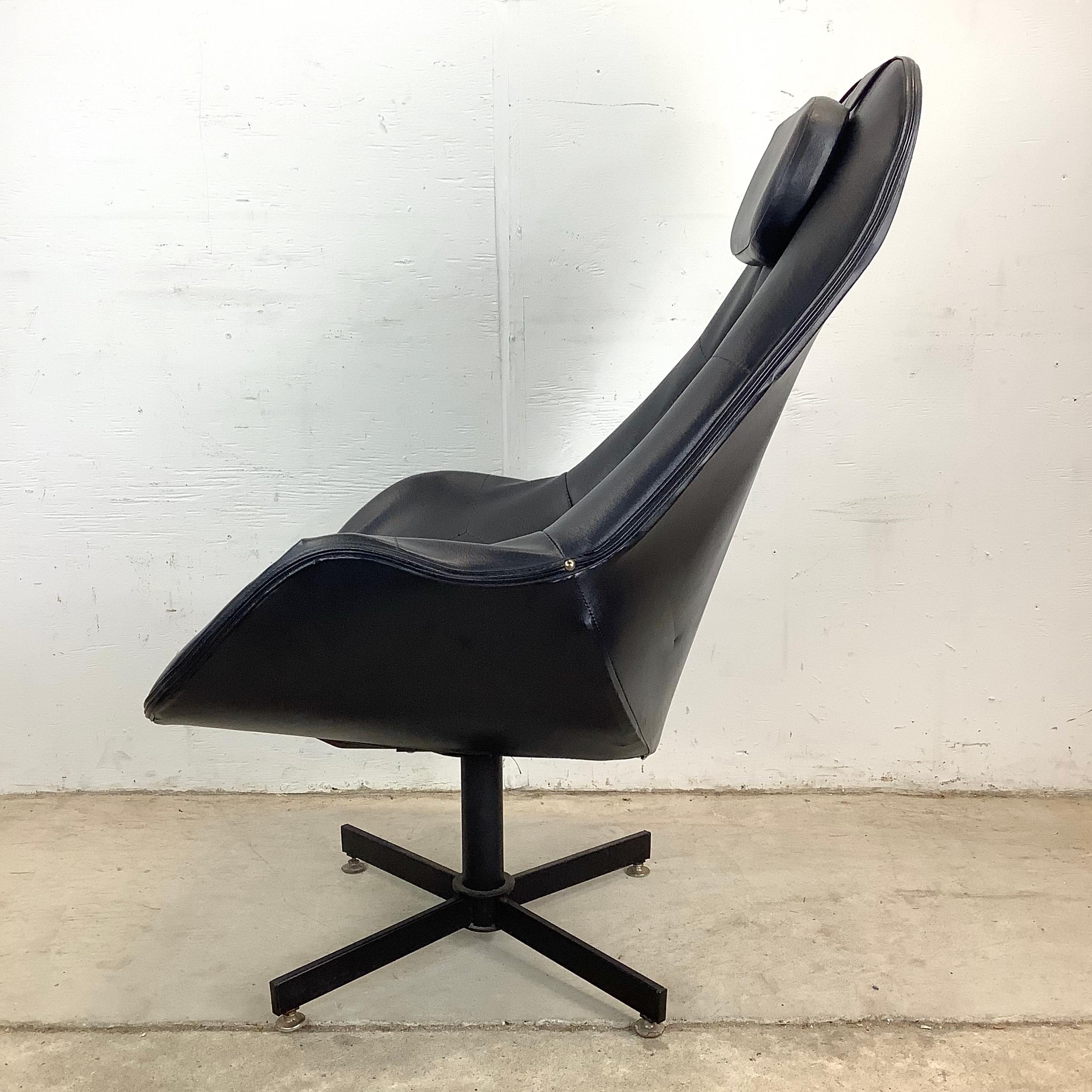 Unknown Mid-Century Leatherette Swivel Chair w/ Headrest For Sale