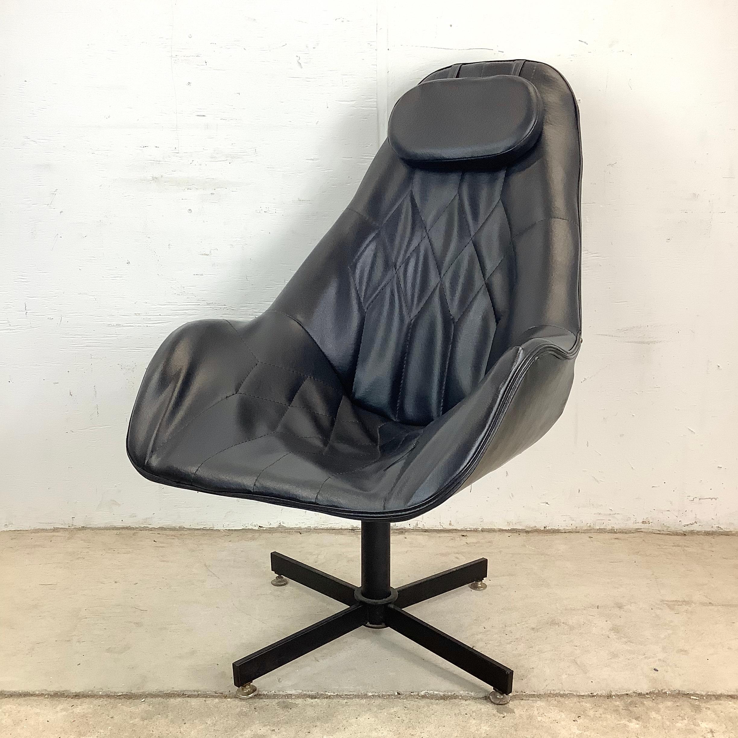 Mid-Century Leatherette Swivel Chair w/ Headrest In Good Condition For Sale In Trenton, NJ