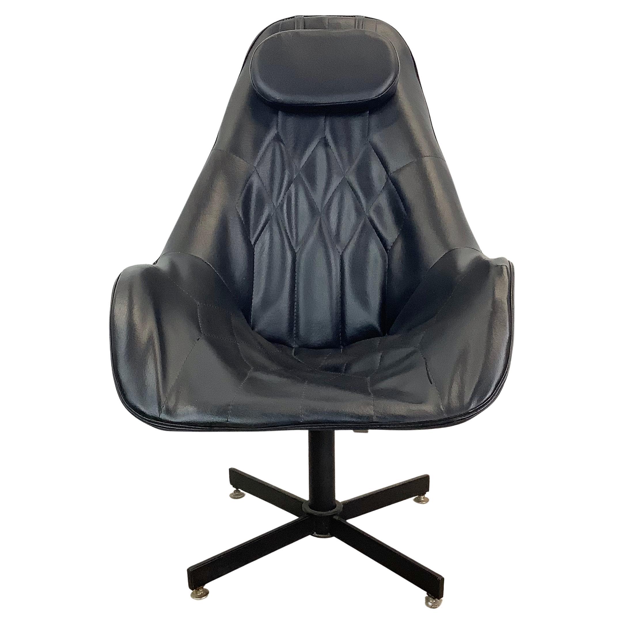 Mid-Century Leatherette Swivel Chair w/ Headrest For Sale