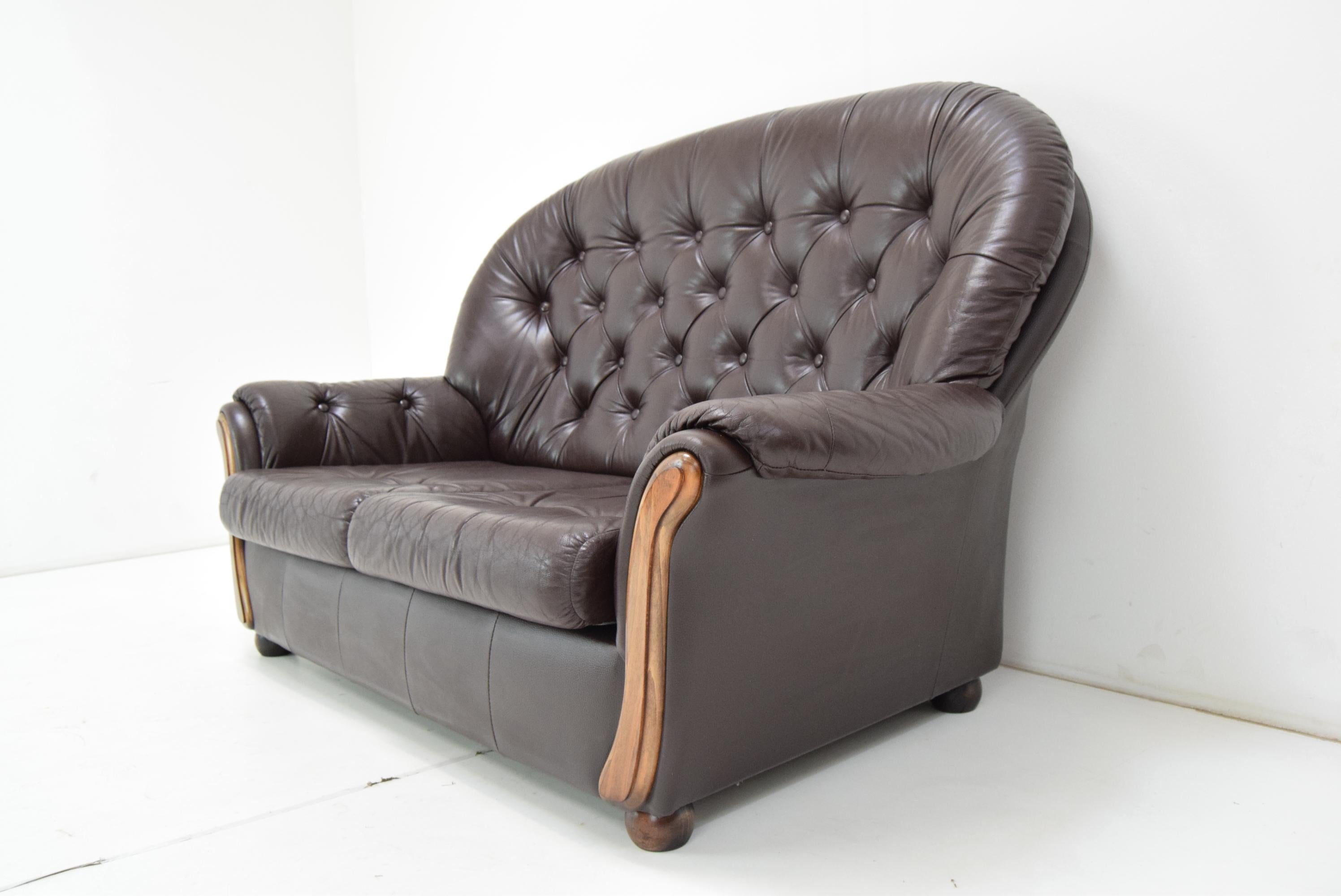 Mid-Century Modern Mid-century Leatherette Two Seat Sofa, 1990's.  For Sale