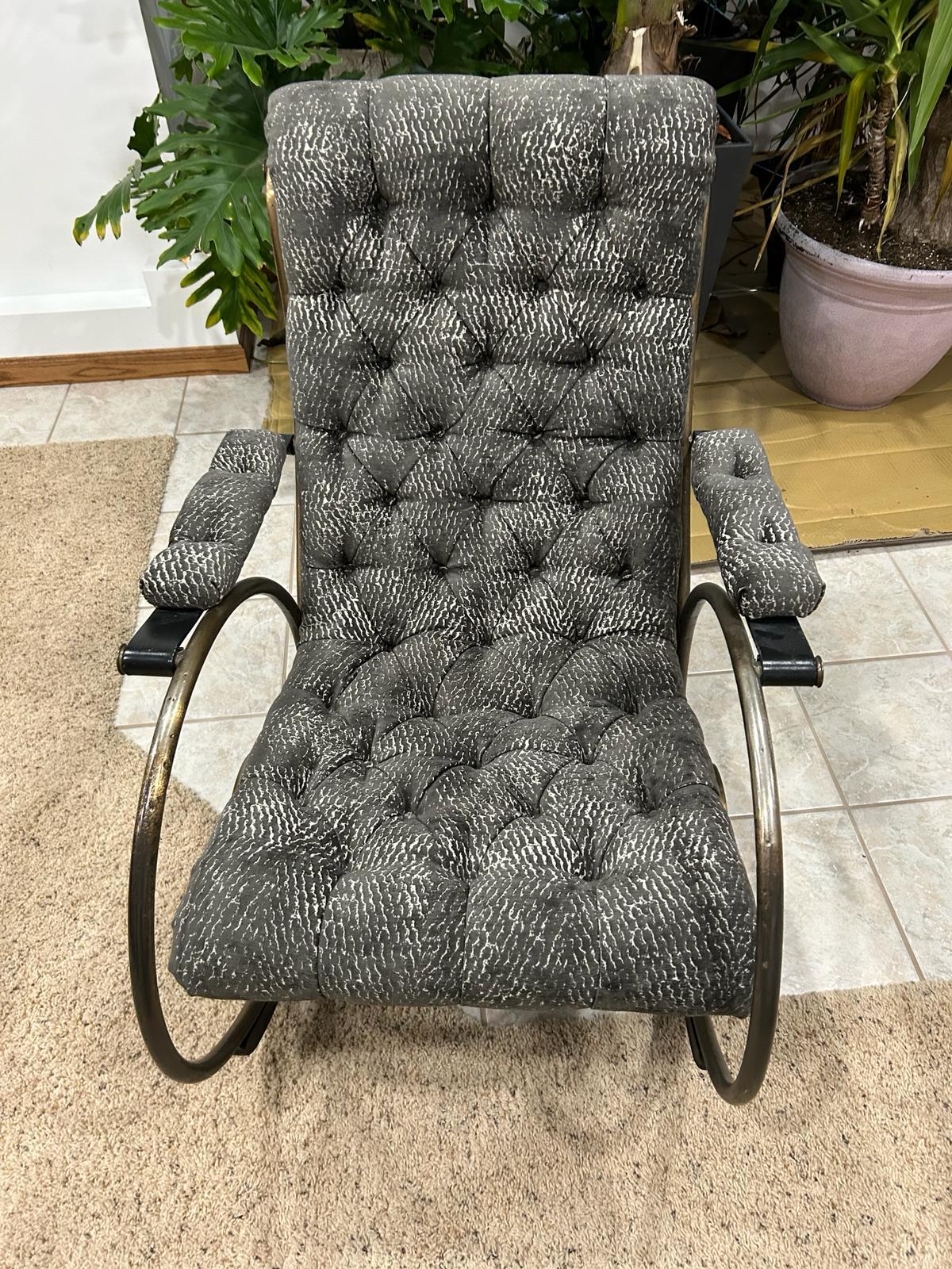 Mid-Century Lee Woodward Tufted Chenille Sculptural Rocking Chair For Sale 6
