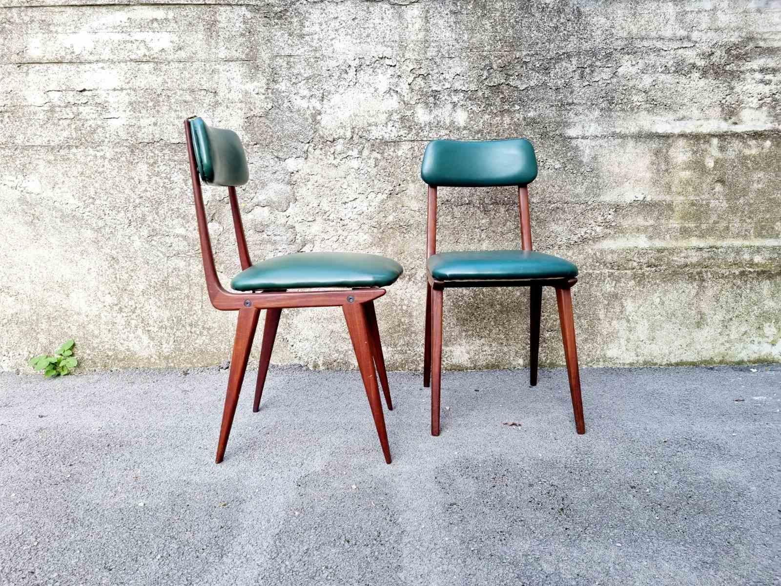 Leather Midcentury Lella Chairs, Design by Ezio Longhi for Elam Milano, Italy 50s For Sale