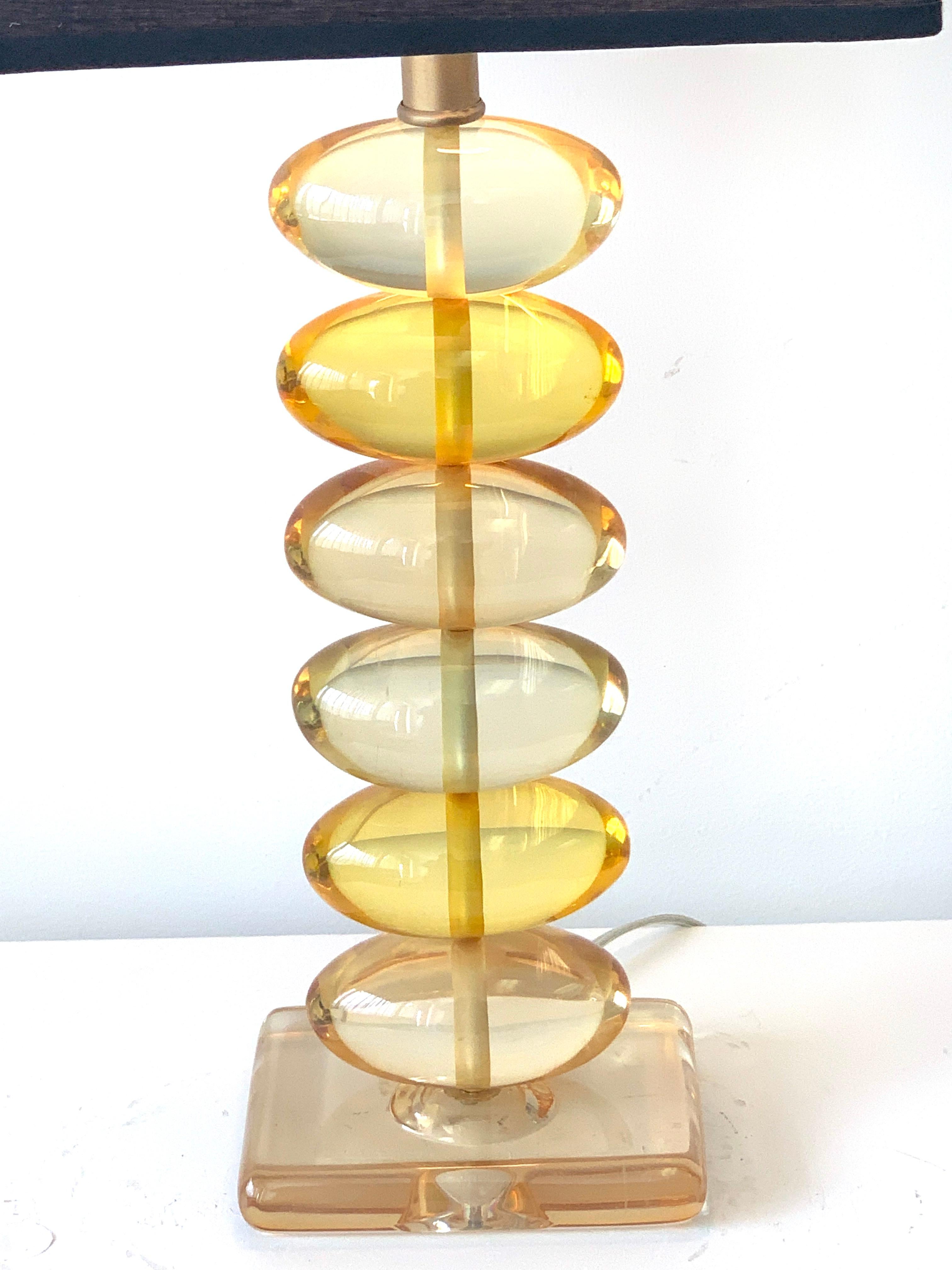 Mid-Century Modern Midcentury Lemon Yellow Lucite Stacked Ovid Lamp