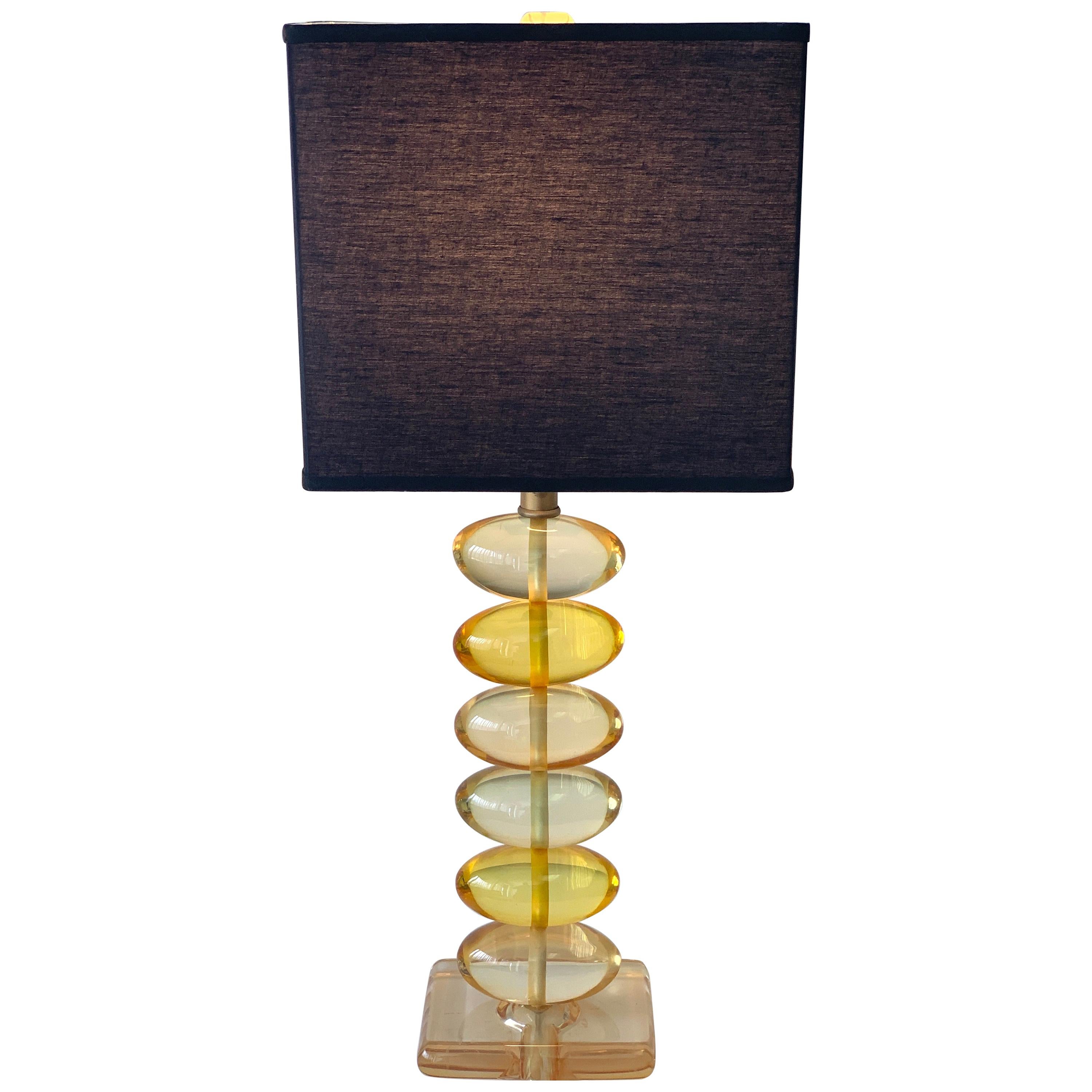 Midcentury Lemon Yellow Lucite Stacked Ovid Lamp