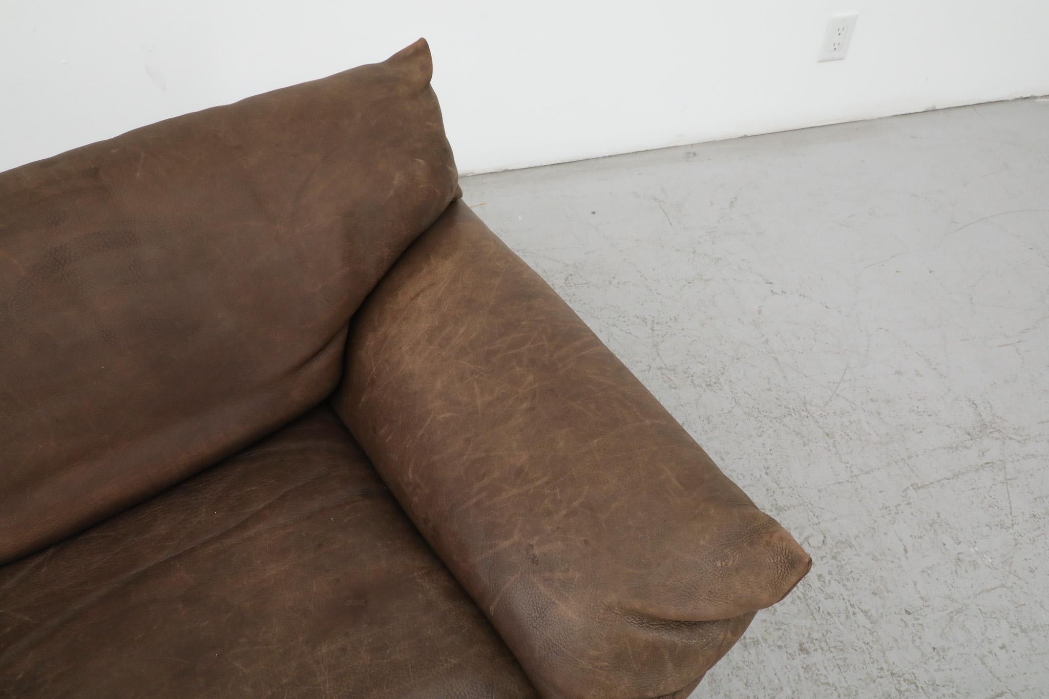Mid-Century Leolux 3 Seater Oak and Leather Sofa 6