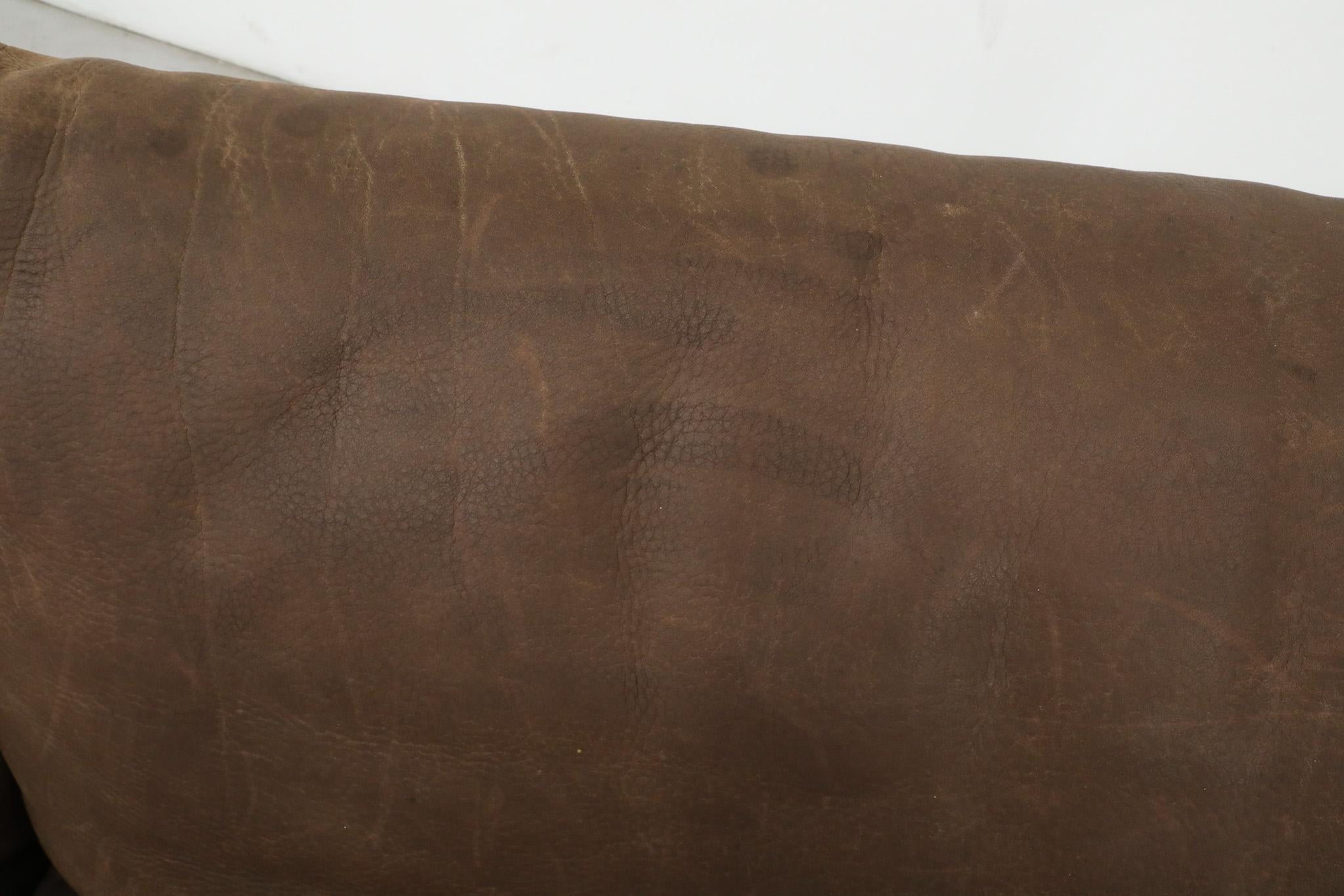 Mid-Century Leolux 3 Seater Oak and Leather Sofa 8