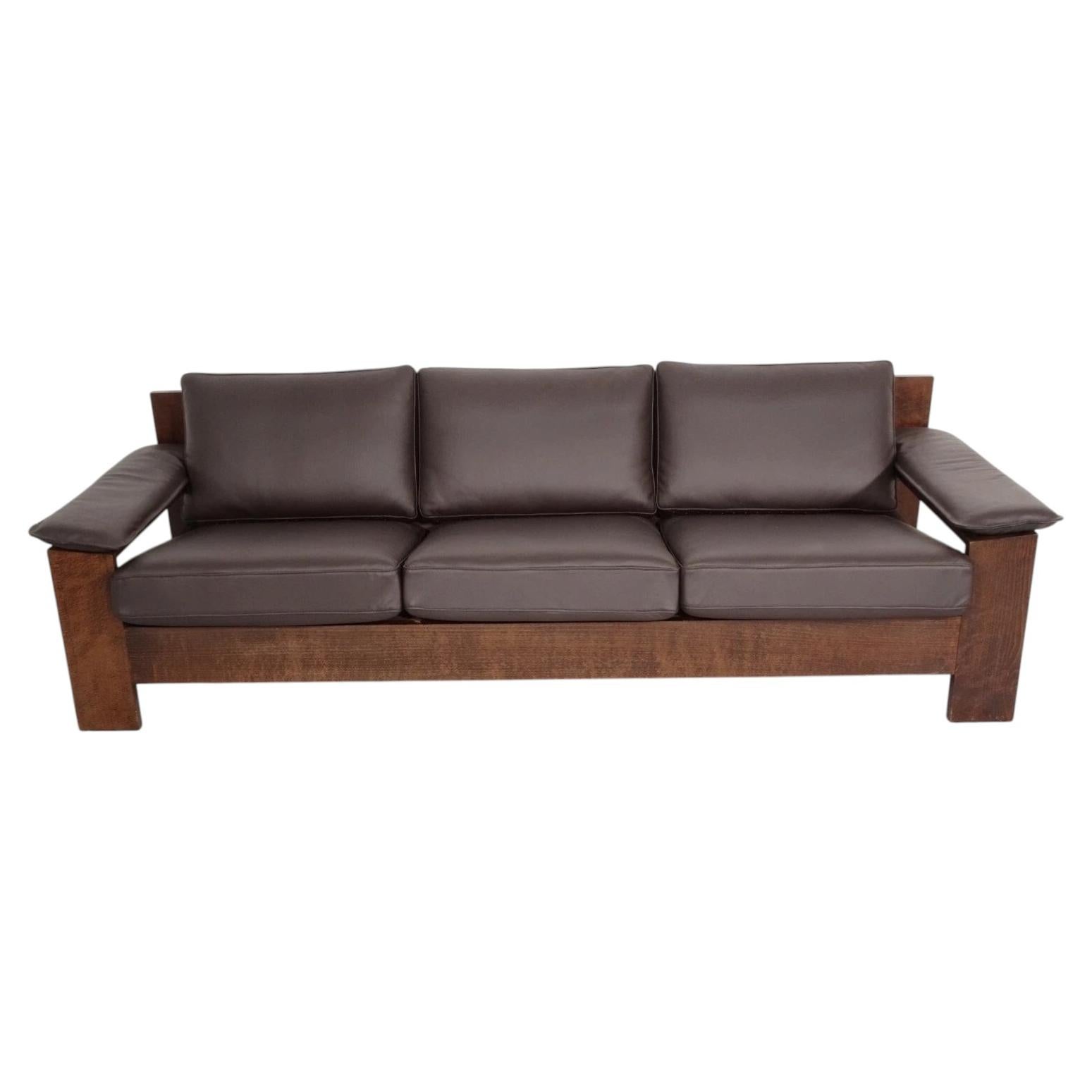 Mid Century Leolux Three-Seat Sofa by Harry de Groot in Leather, Netherlands For Sale
