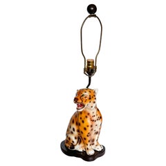 Mid Century Leopard Cheetah Ceramic Table Lamp Portuguese 1970s