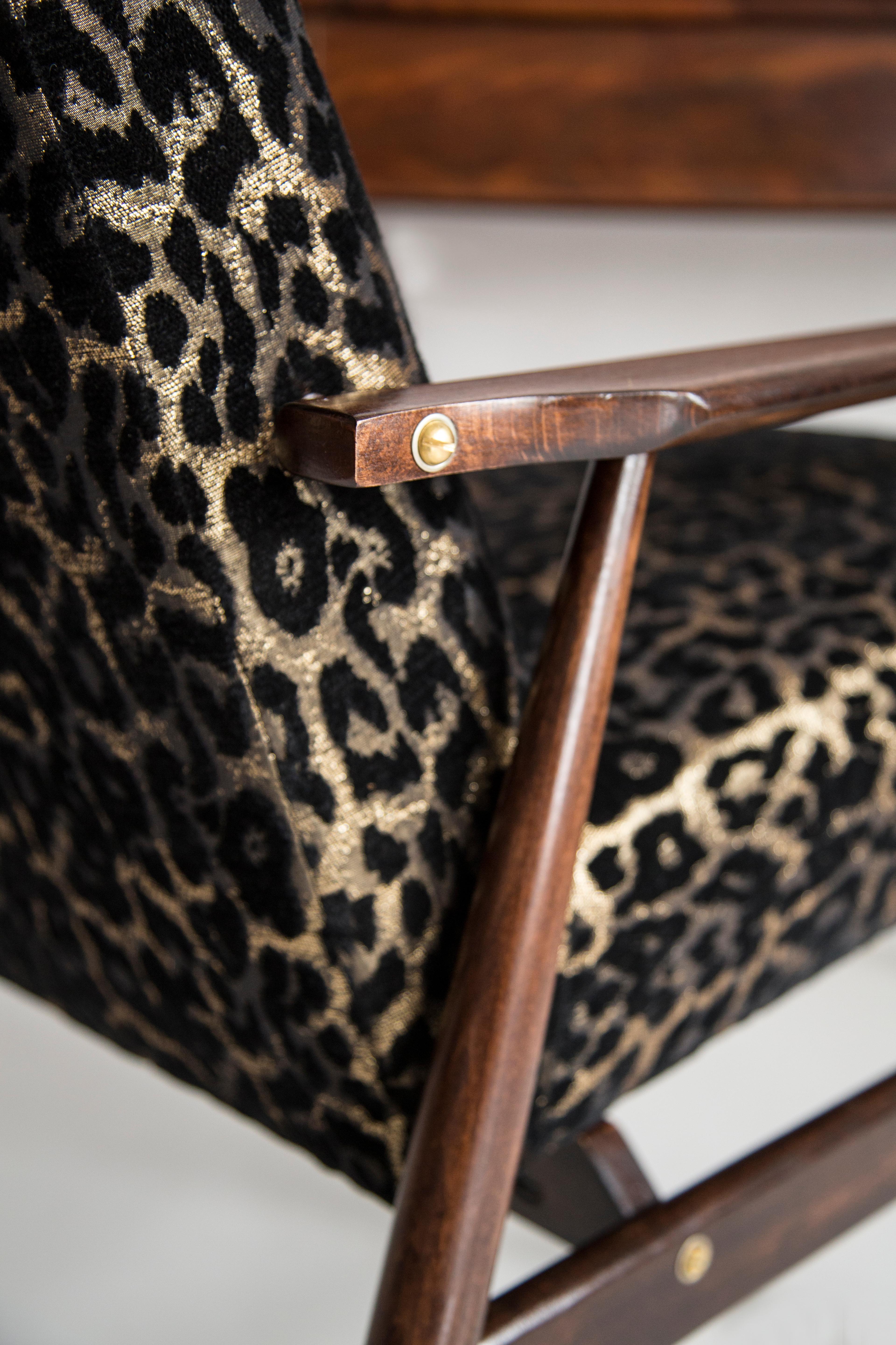 Hand-Crafted Mid Century Leopard Print Velvet Dante Armchair, H. Lis, Europe, 1960s For Sale