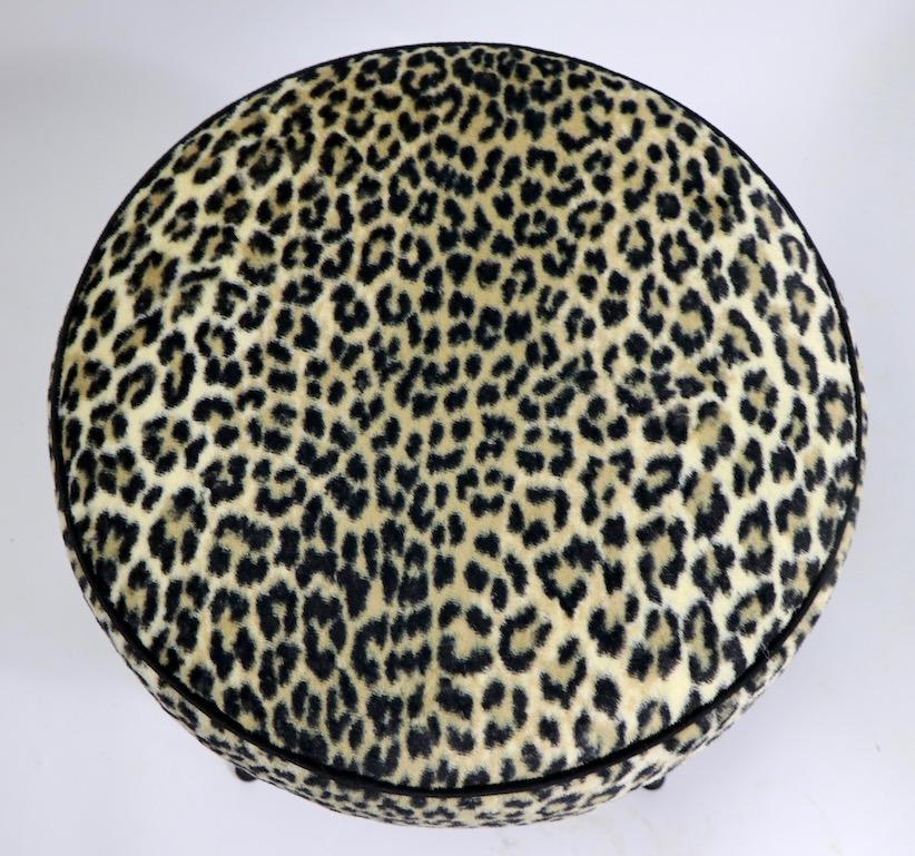 Mid Century  Leopard Upholstered Pouf Ottoman on Wrought Iron Legs 5