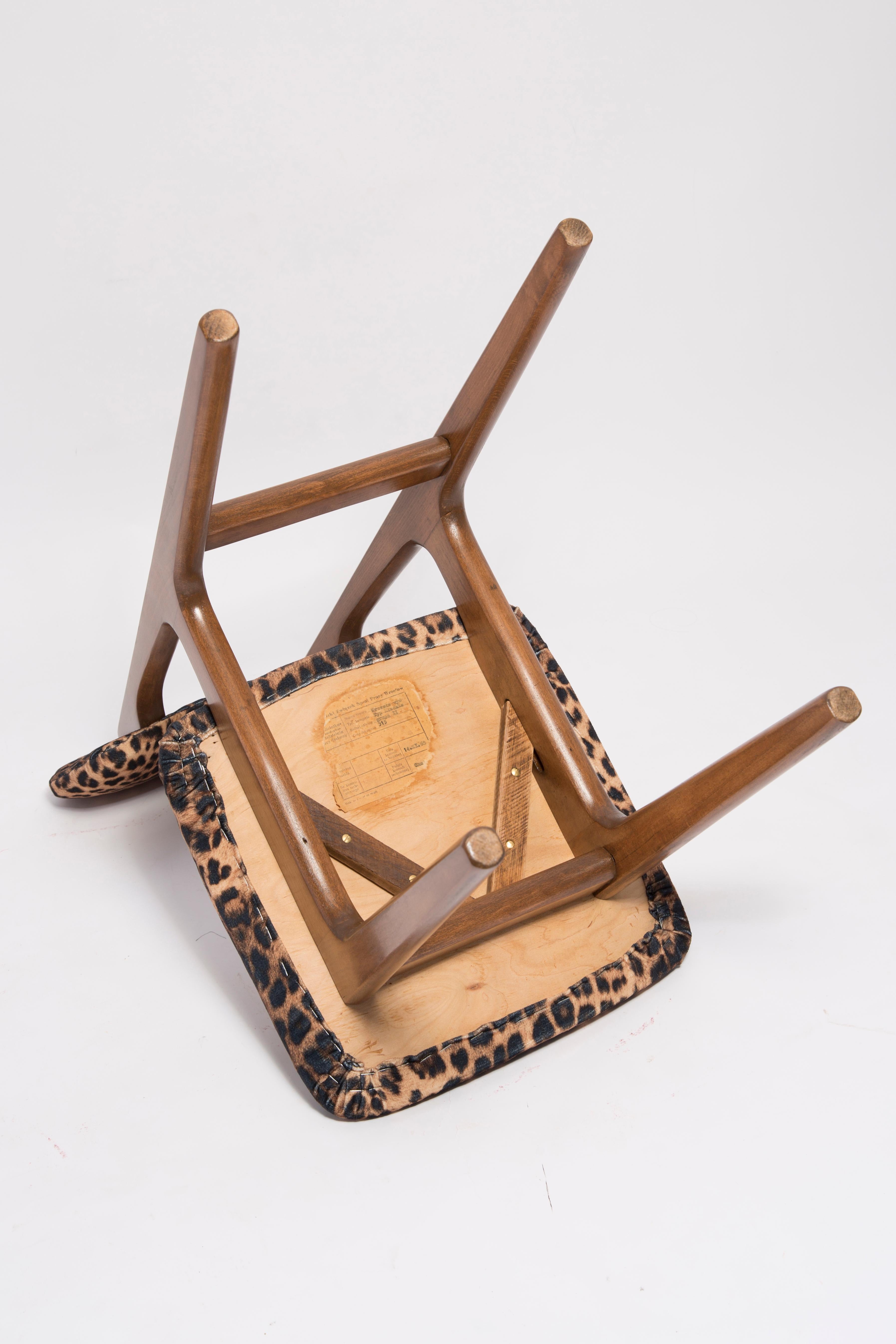 20th Century Mid Century Leopard Velvet Chair, Walnut Wood, Rajmund Halas, Poland, 1960s For Sale