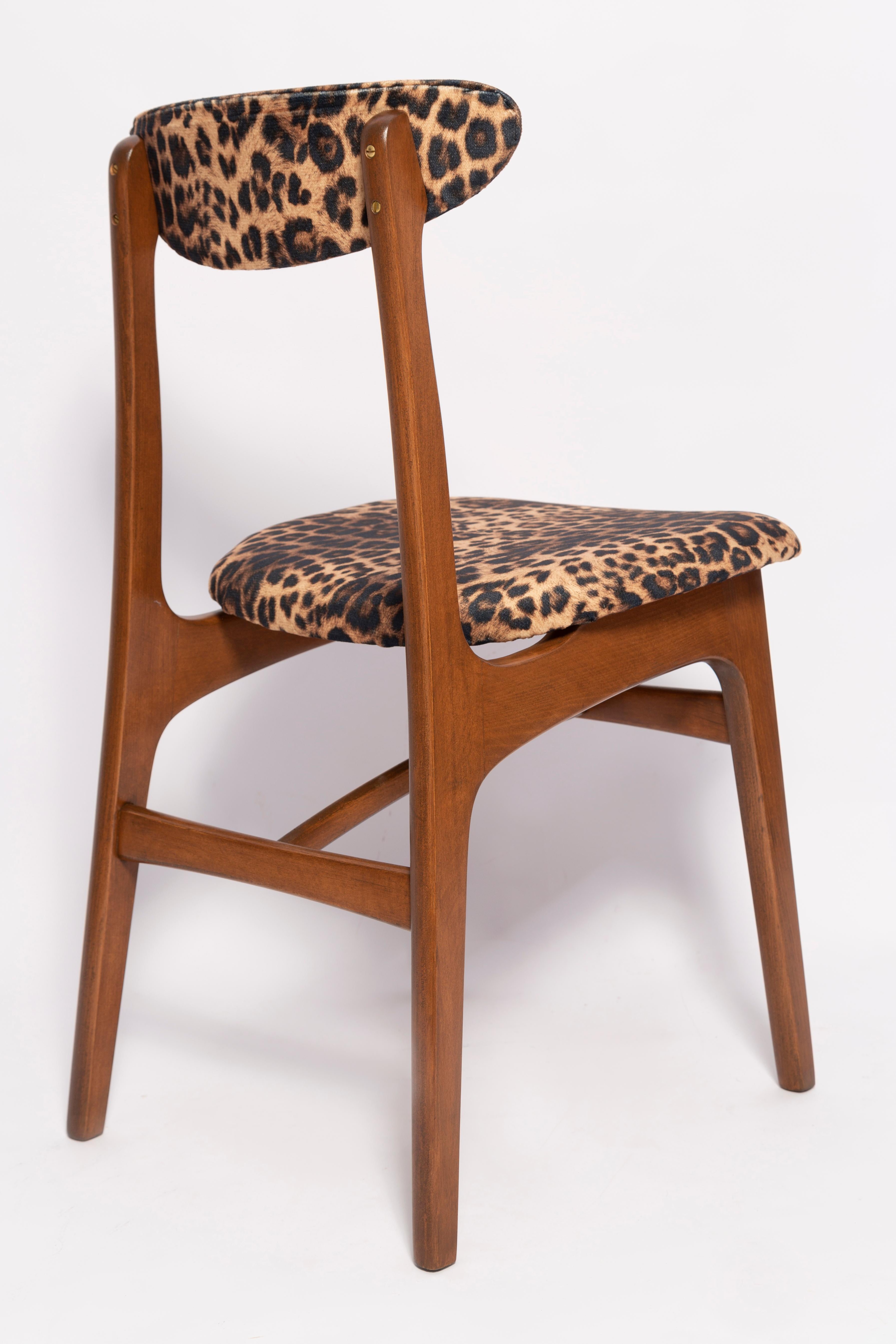 Mid Century Leopard Velvet Chair, Walnut Wood, Rajmund Halas, Poland, 1960s For Sale 4