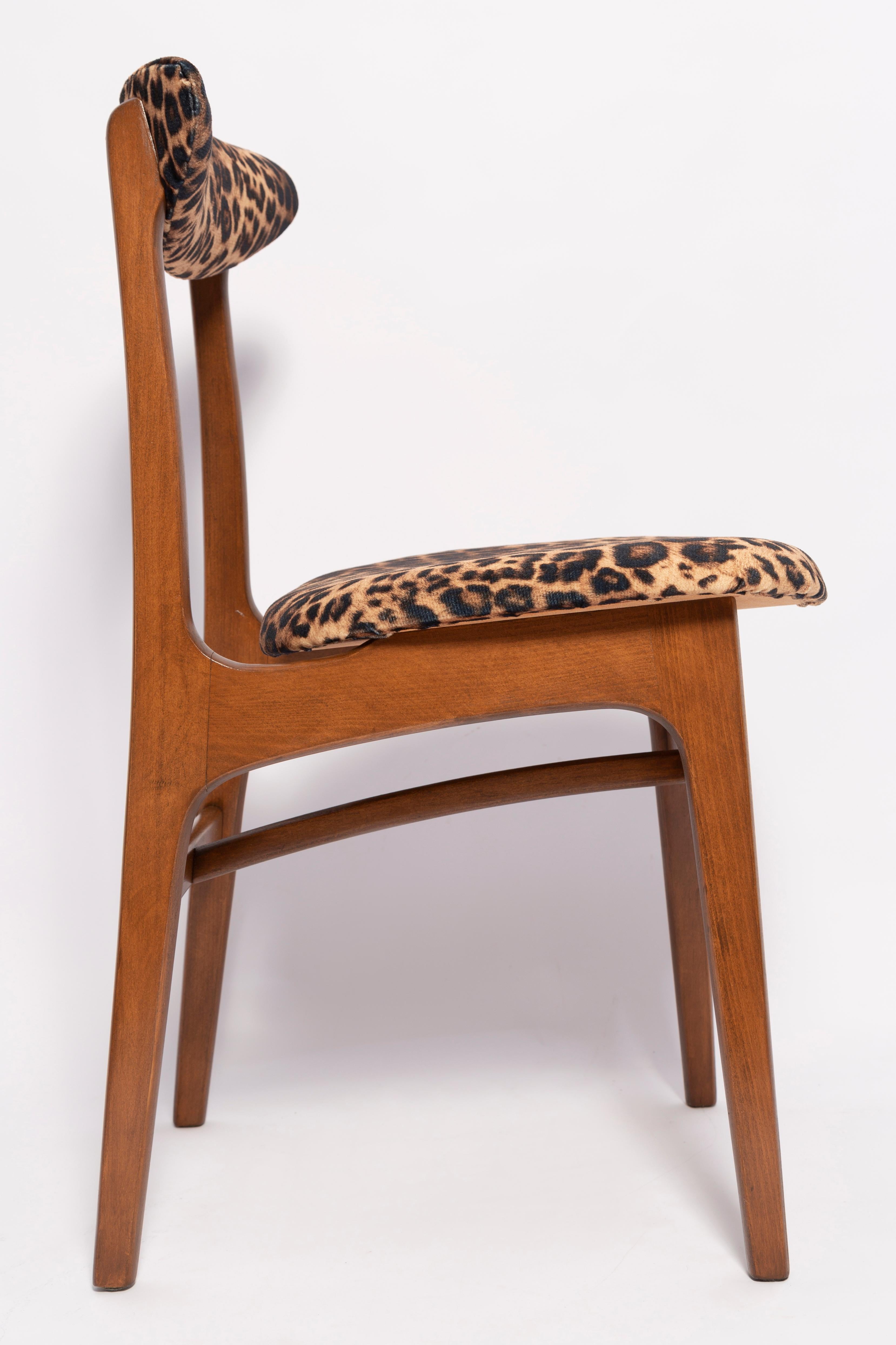 Polish Mid Century Leopard Velvet Chair, Walnut Wood, Rajmund Halas, Poland, 1960s For Sale
