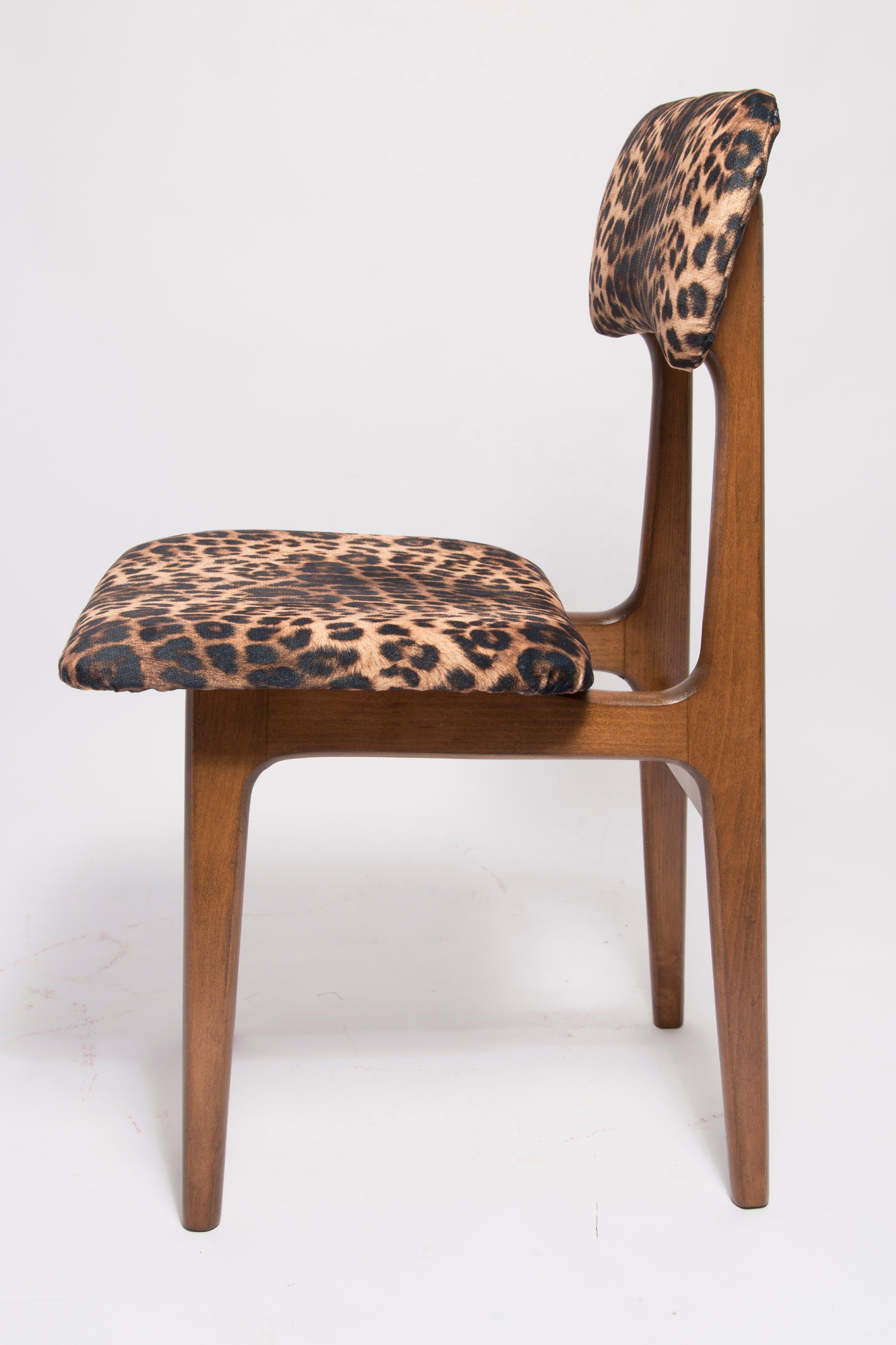 Mid Century Leopard Velvet Chair, Walnut Wood, Rajmund Halas, Poland, 1960s In Excellent Condition For Sale In 05-080 Hornowek, PL