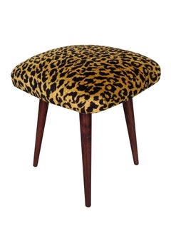 Mid Century Leopard Velvet Stool, Europe, 1960s