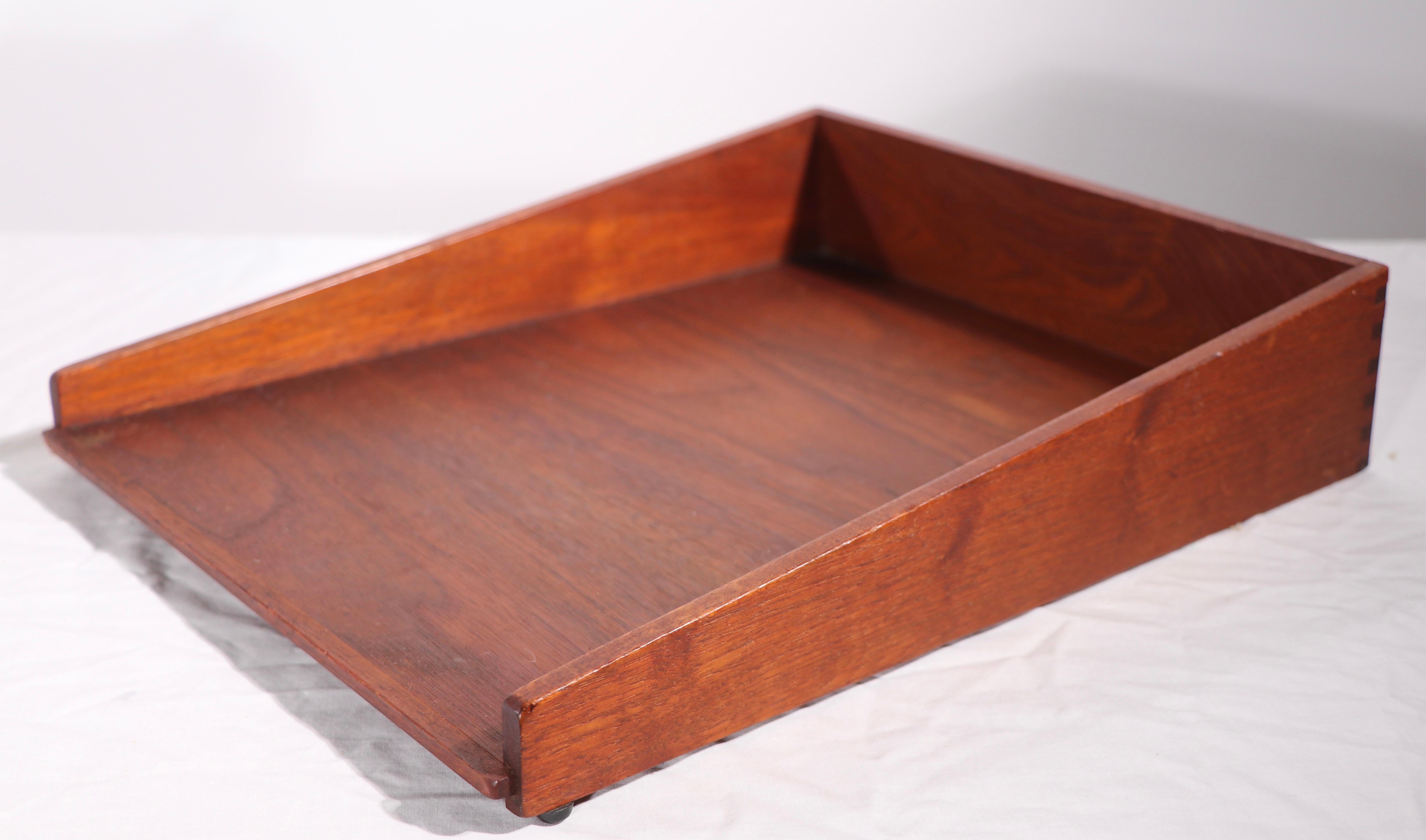 Chic architectural letter tray in walnut, by Jens Risom. This example is in very fine, original condition, clean and ready to use.