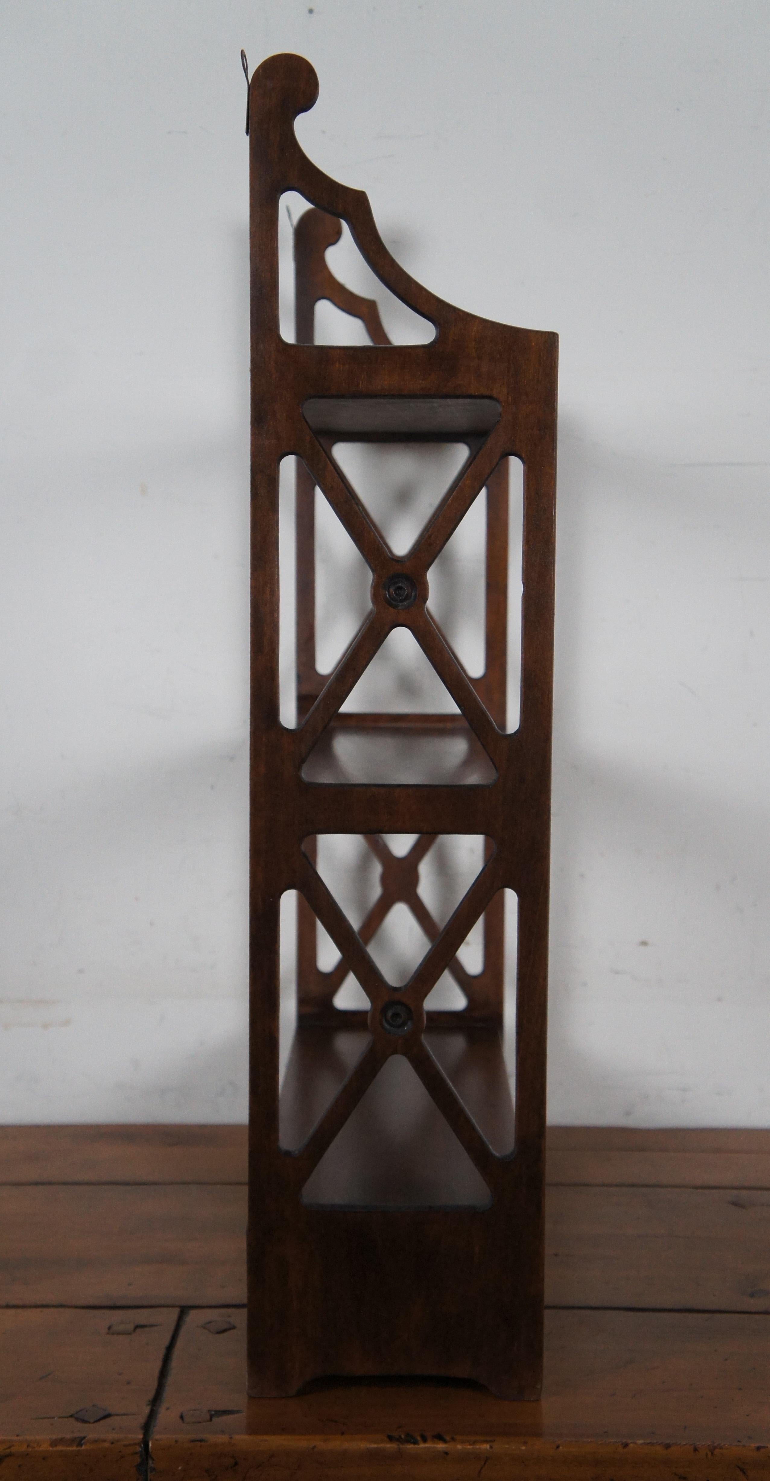 Midcentury Lewis Butler Mahogany Chippendale 3 Tier Wall Hanging Shelf #112 1
