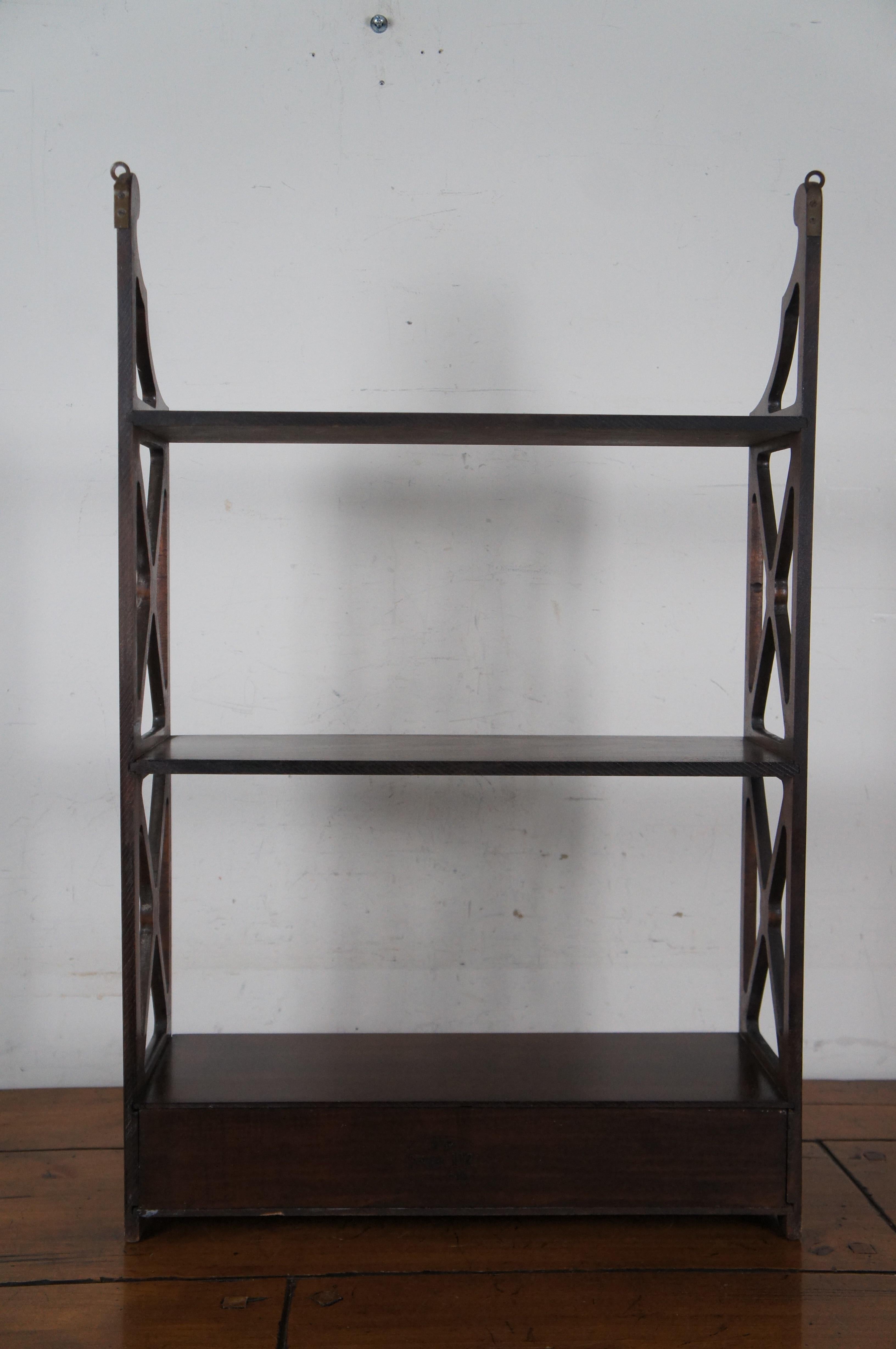 Midcentury Lewis Butler Mahogany Chippendale 3 Tier Wall Hanging Shelf #112 2