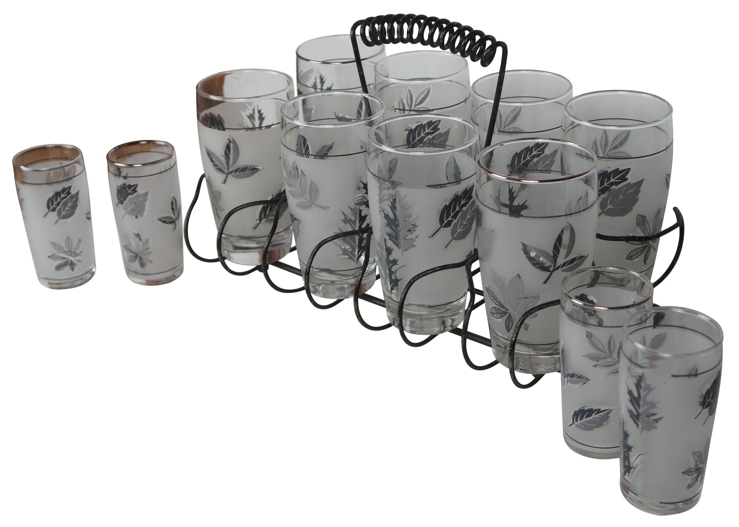 Mid-Century Modern Mid Century Libbey Barware Cocktail Set Glass Highball Juice Wire Carrier MCM For Sale