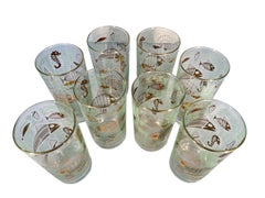 Midcentury Libbey Glass Highball Glasses in the Marine Life Pattern