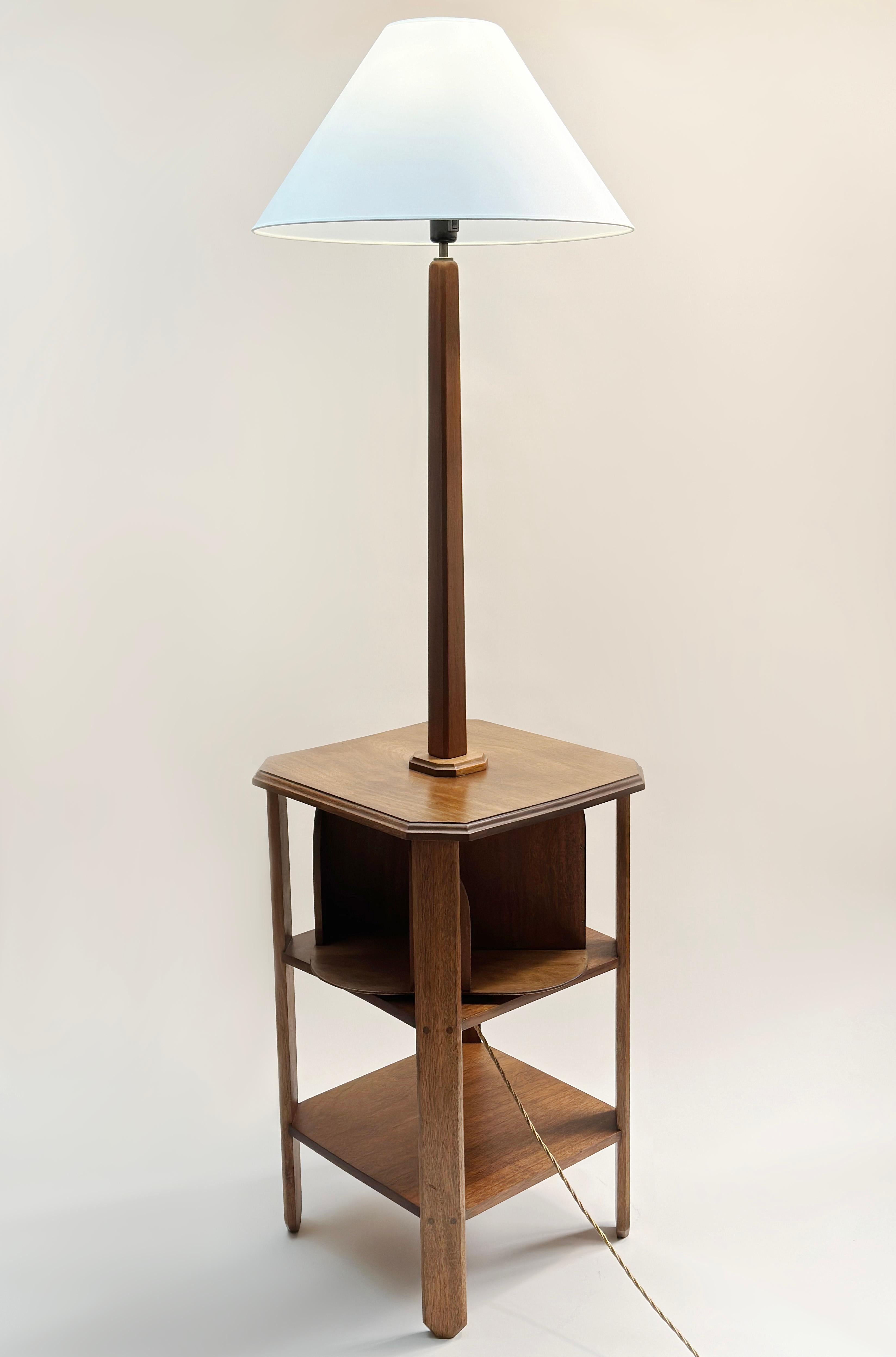 British Scottish, Mid-Century Floor Lamp and Library Table in Waxed Mahogany  For Sale