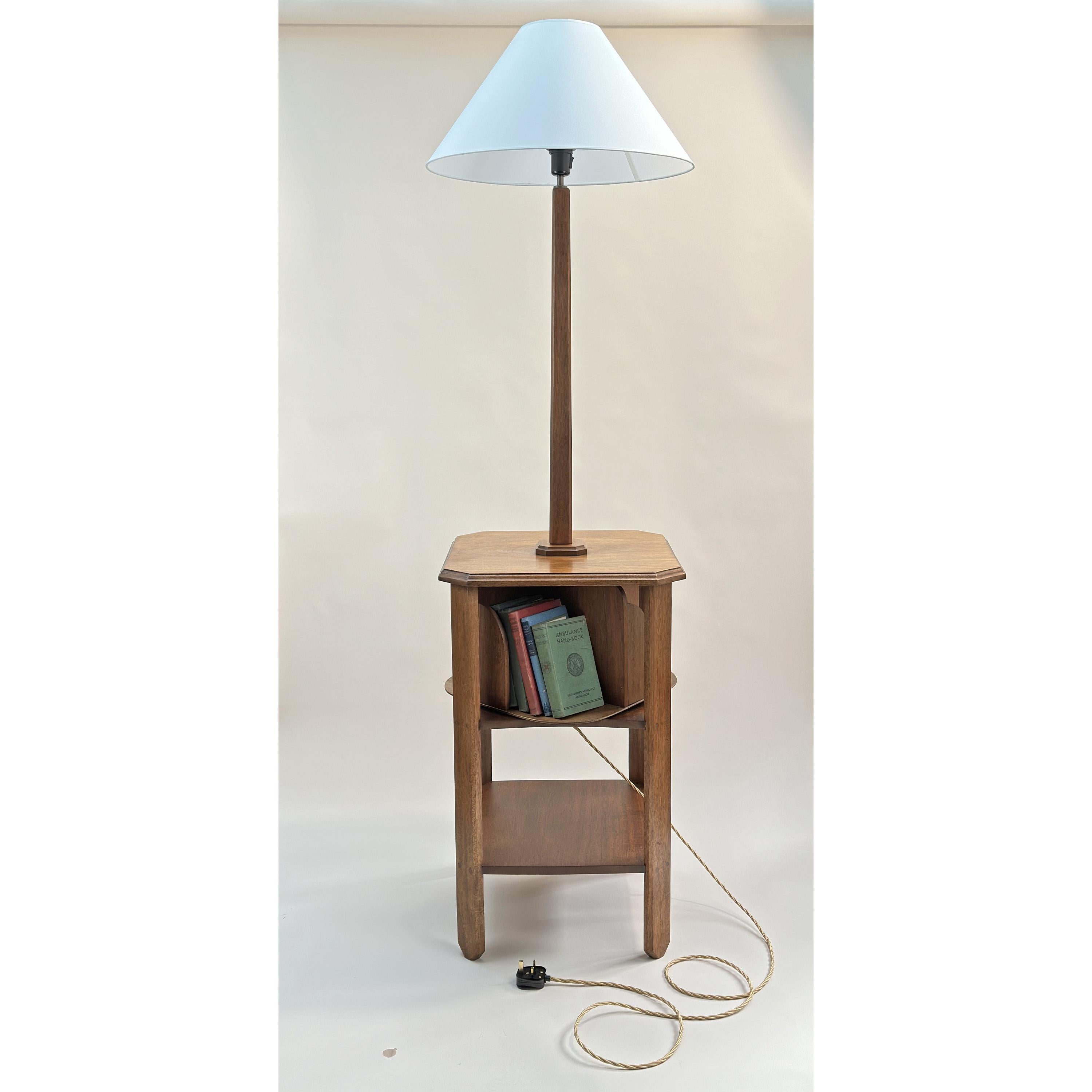 Sapele Wood Mid-Century Wooden Side Table with Book Turn and Standard Lamp  For Sale