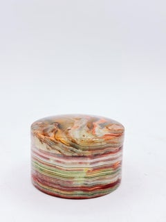 Mid-Century Lidded Box, Banded Green Red Onyx, Sculptural Design, Mexico, 1960s