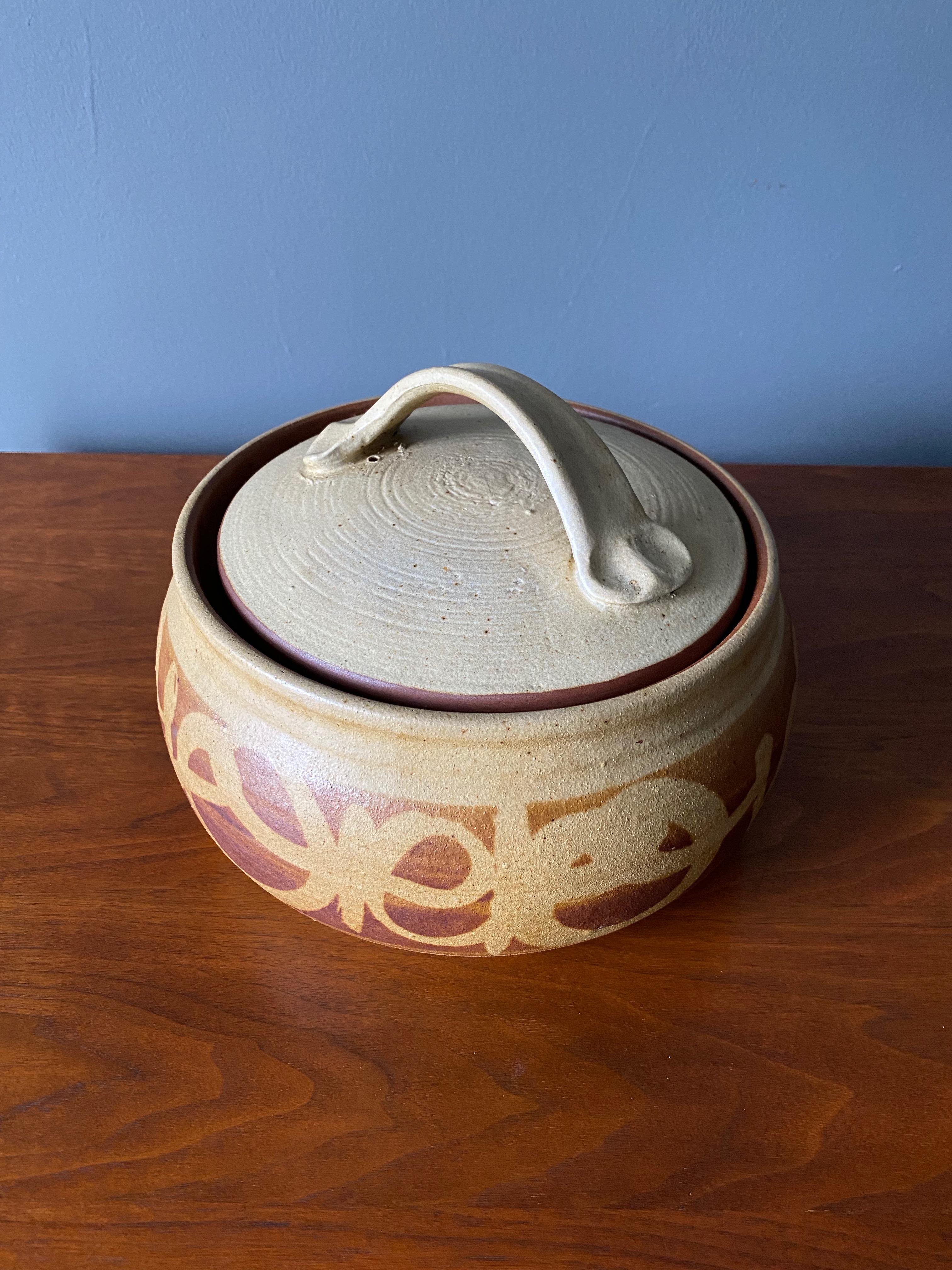 Glazed Mid Century Lidded Ceramic Bowl For Sale