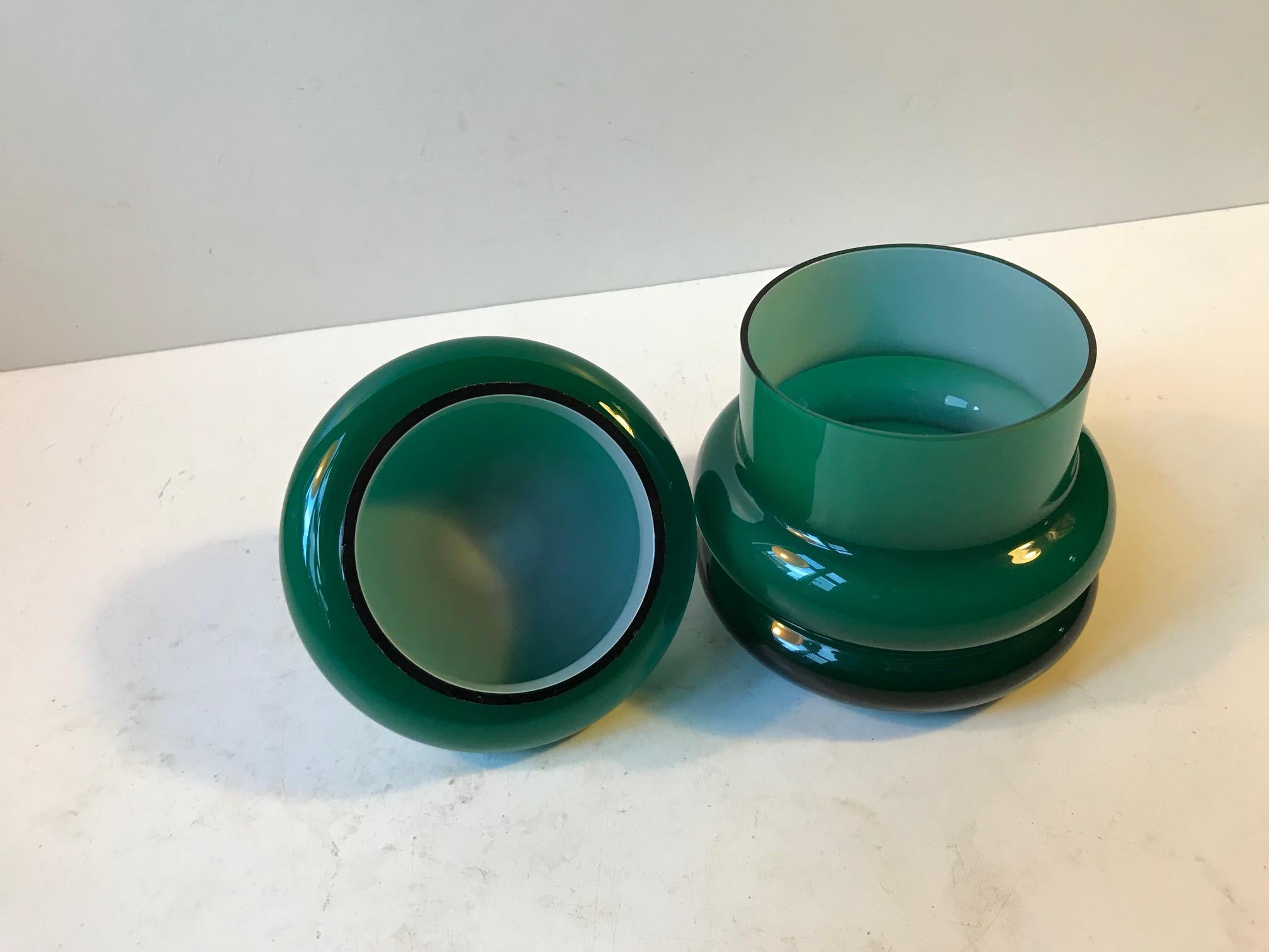 Italian Midcentury Lidded Murano Cased Green Glass Jar by Vistosi, 1960s