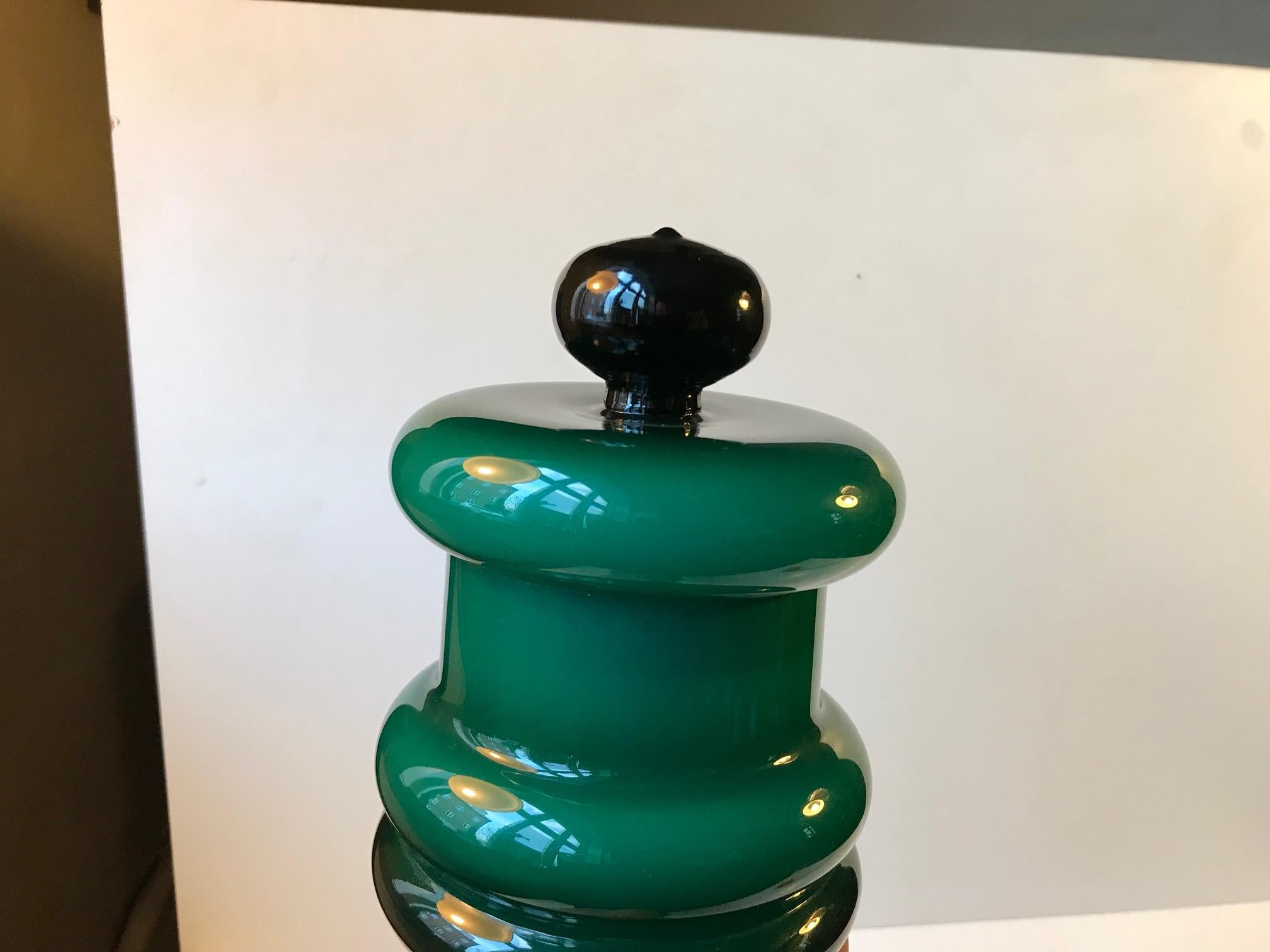 Blown Glass Midcentury Lidded Murano Cased Green Glass Jar by Vistosi, 1960s
