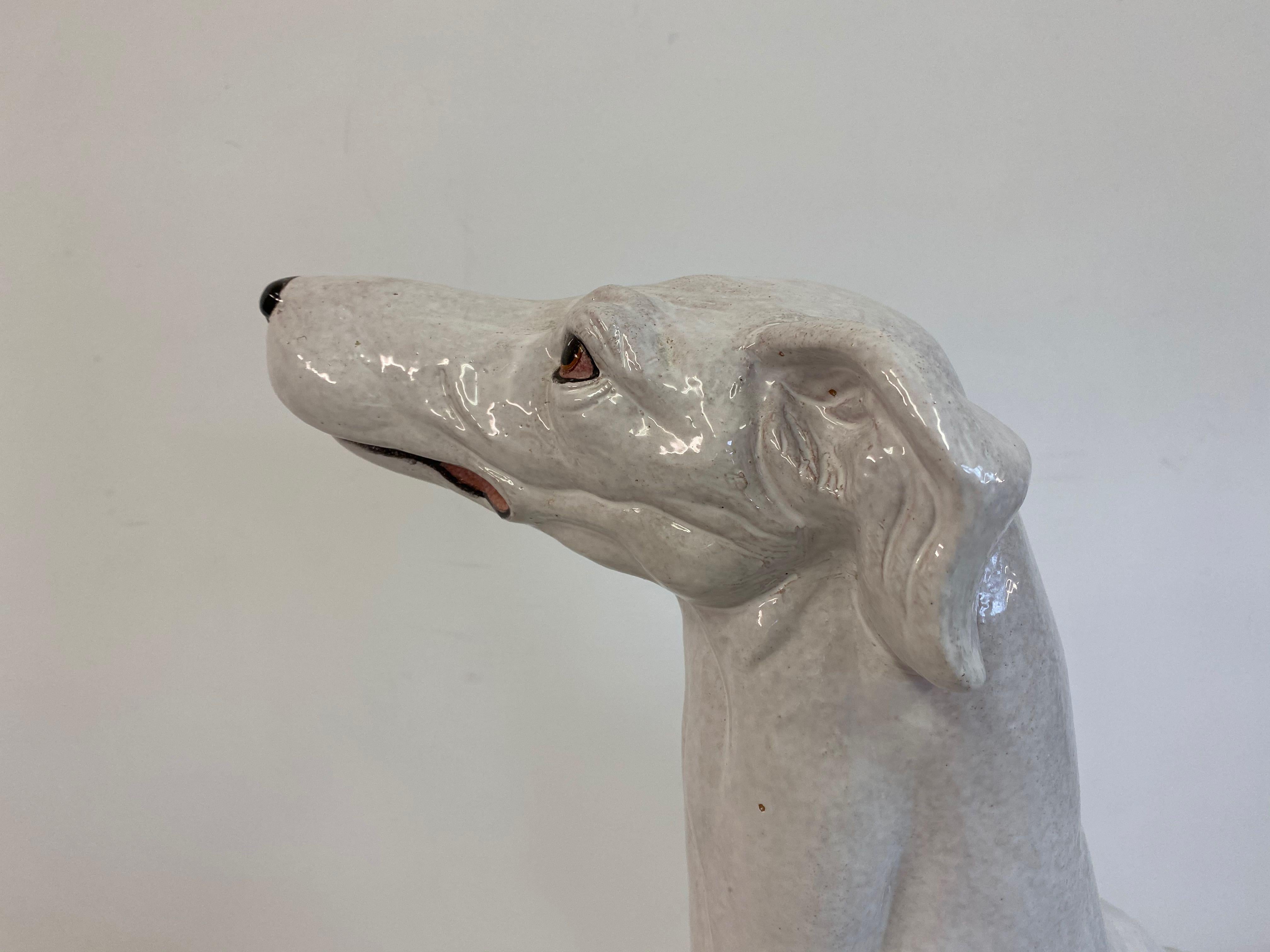 Midcentury Life-Size Italian White Glazed Terracotta Greyhound Dog 5