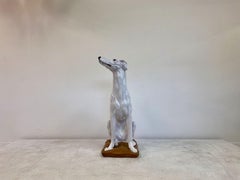 Midcentury Life-Size Italian White Glazed Terracotta Greyhound Dog