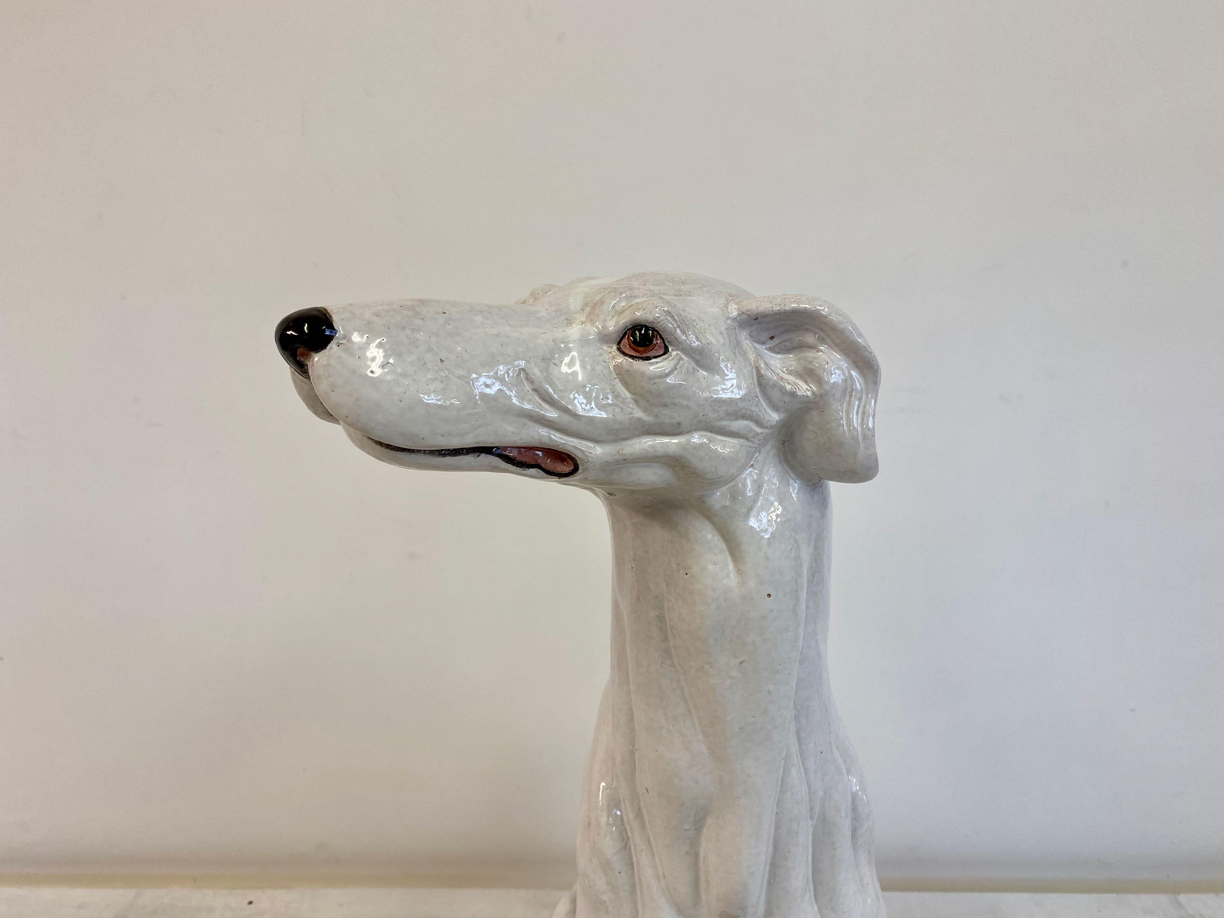 Mid-Century Modern Midcentury Life-Size Italian White Glazed Terracotta Greyhound Dog