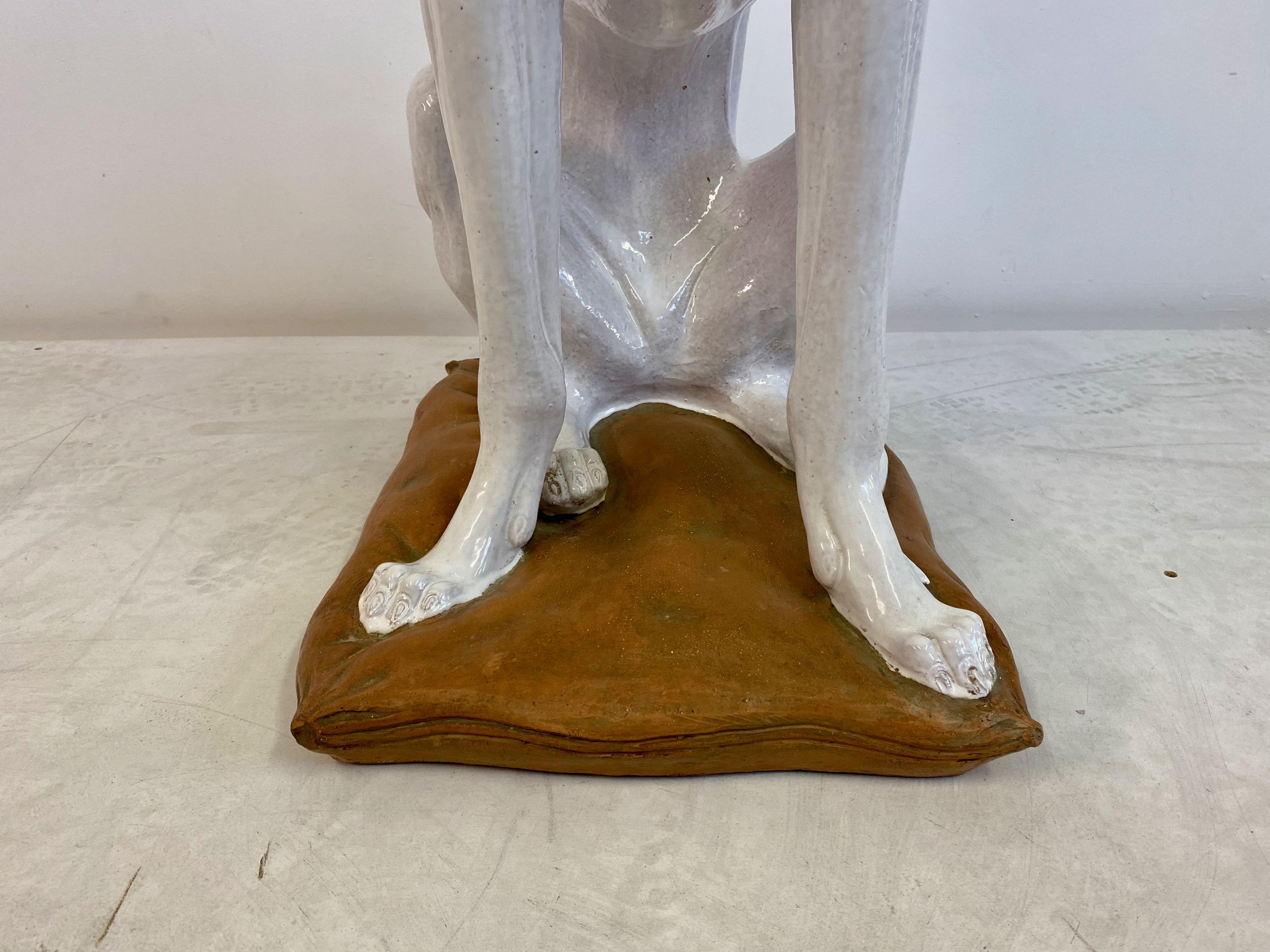 Midcentury Life-Size Italian White Glazed Terracotta Greyhound Dog In Good Condition In London, London