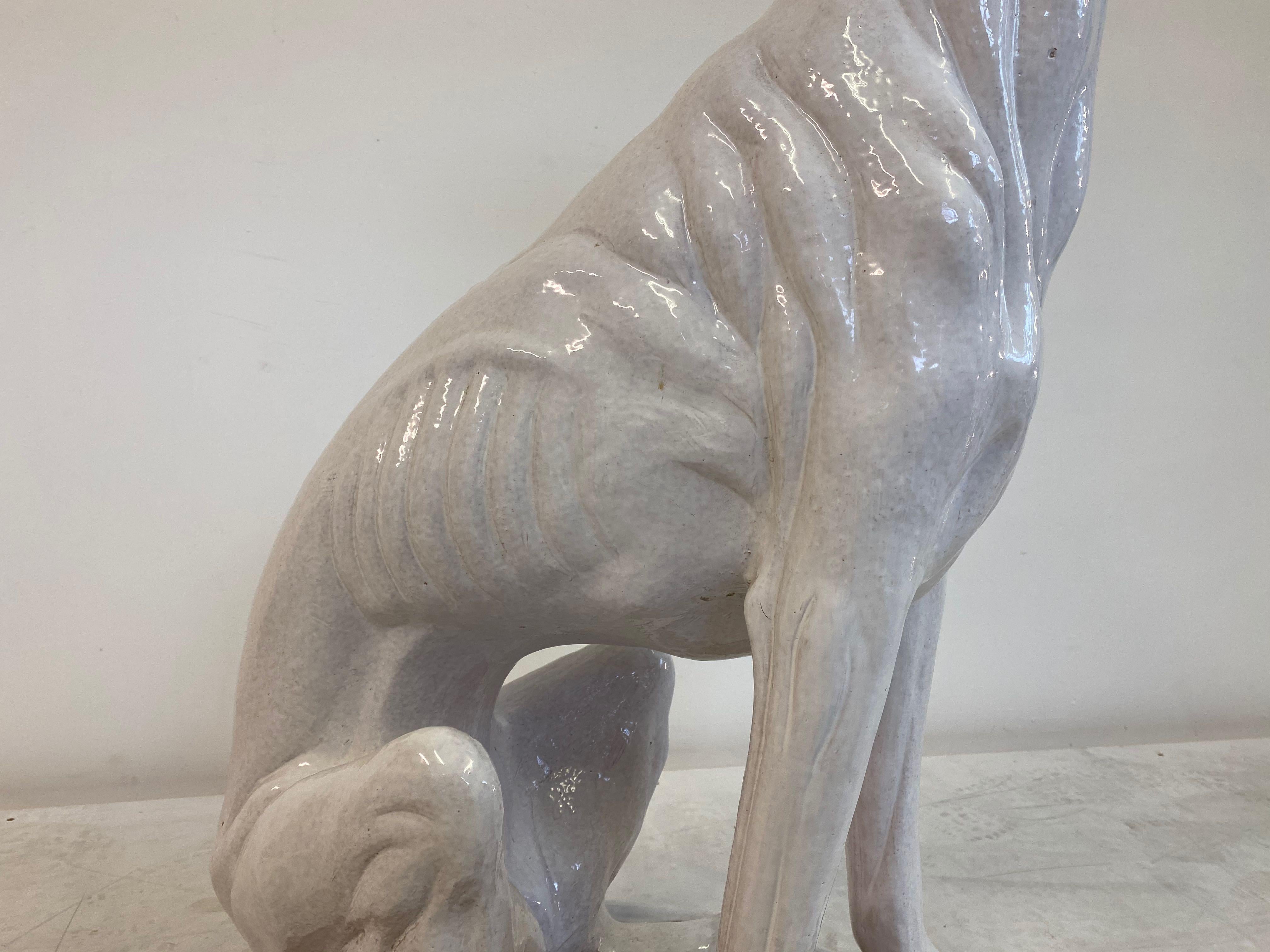 Midcentury Life-Size Italian White Glazed Terracotta Greyhound Dog 2