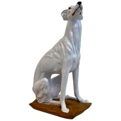 Midcentury Life-Size Italian White Glazed Terracotta Greyhound Dog