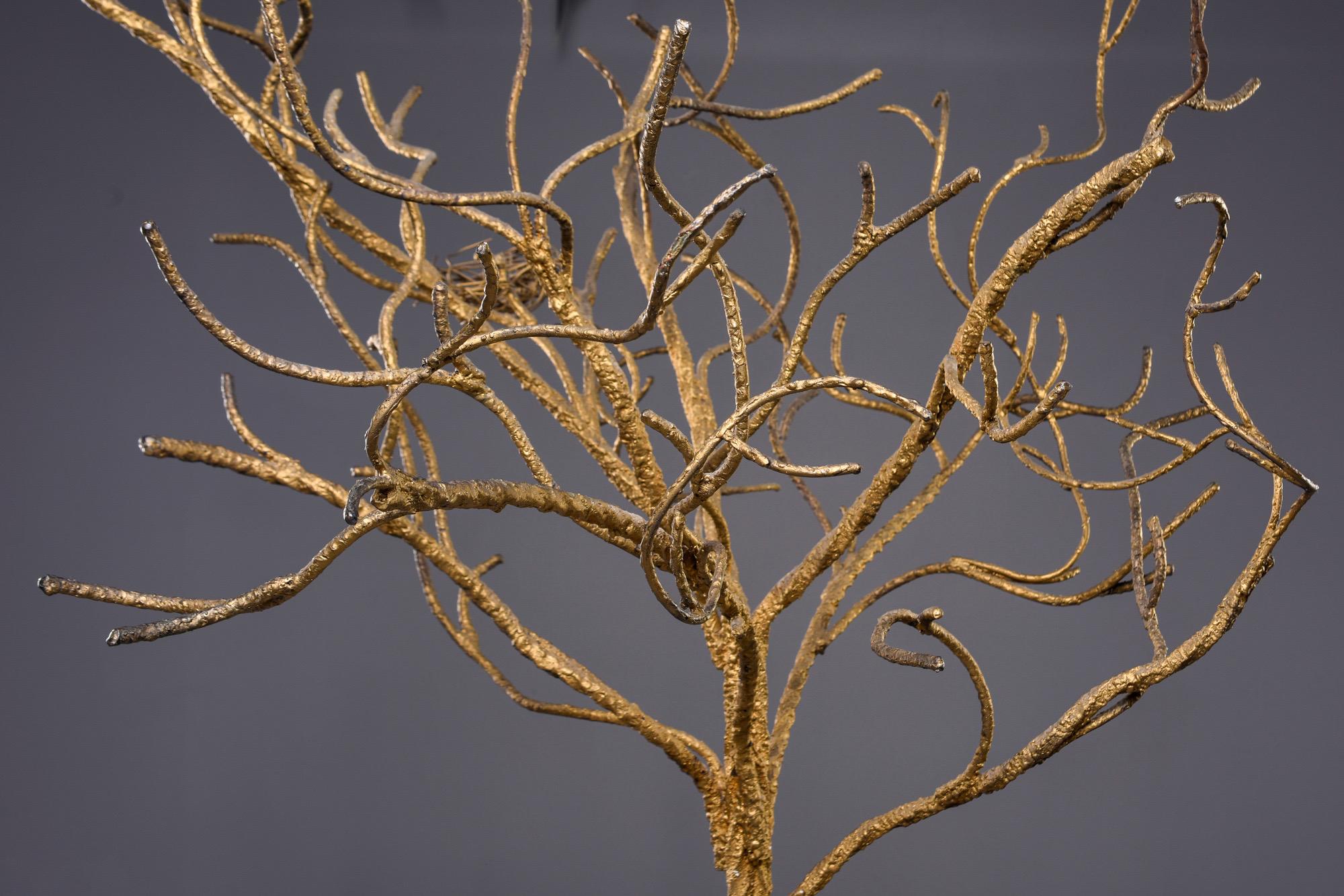 Midcentury Life-Sized Gilt Iron Tree with Nest 5